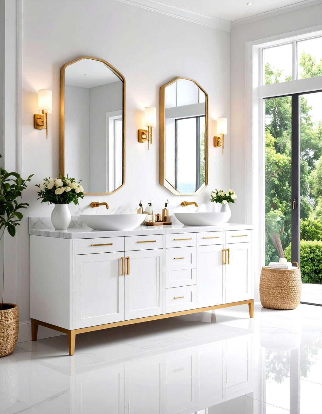 High Gloss Lacquer Vanity with Seamless Integration - 24 Small Bathroom Vanity Ideas