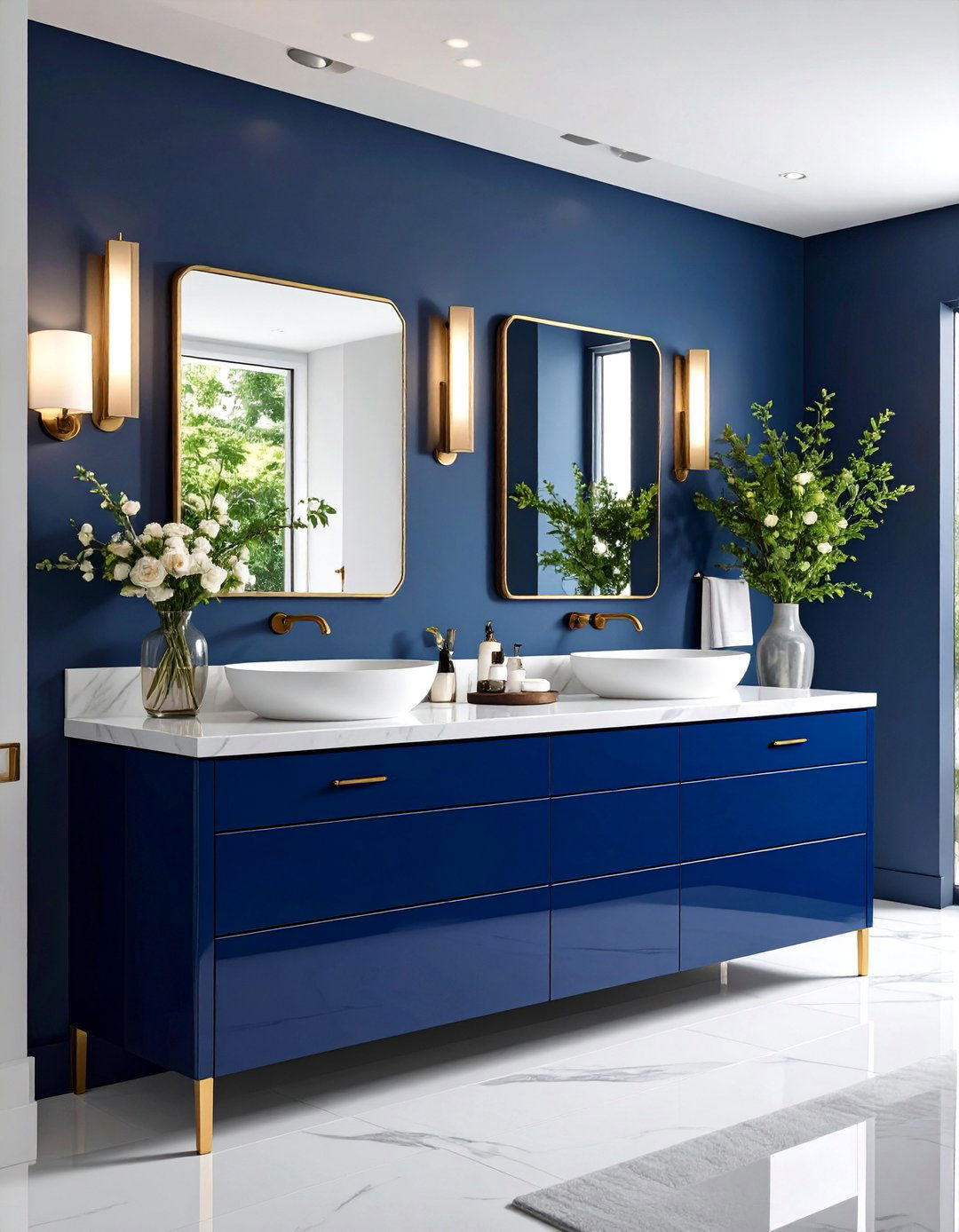 High Gloss Navy Vanities - 24 Blue Bathroom Vanity Ideas