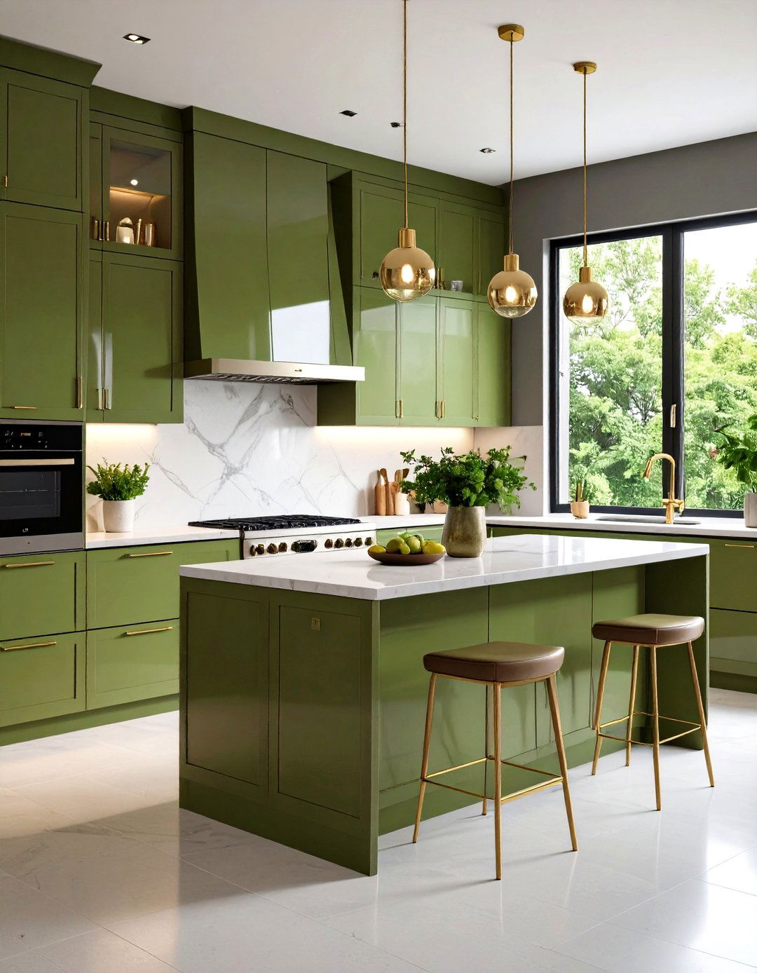 High Gloss Olive Green Kitchen Cabinets - 24 Olive Green Kitchens
