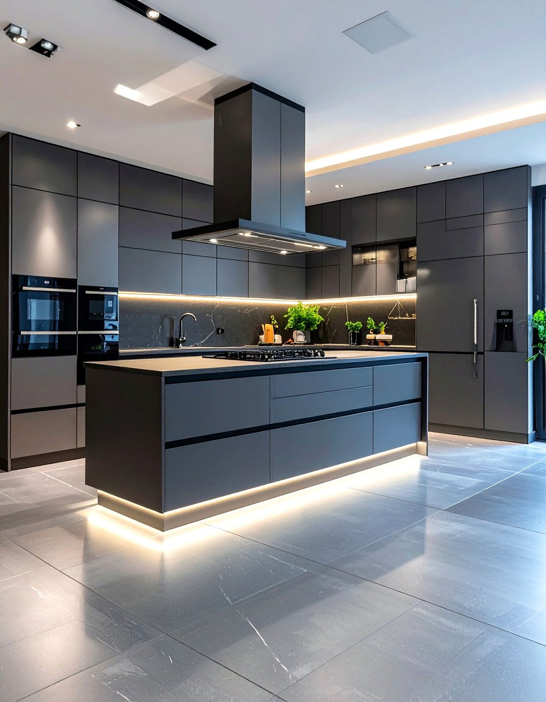 High Tech Grey Smart Floor Kitchen - 24 Kitchens With Grey Floors