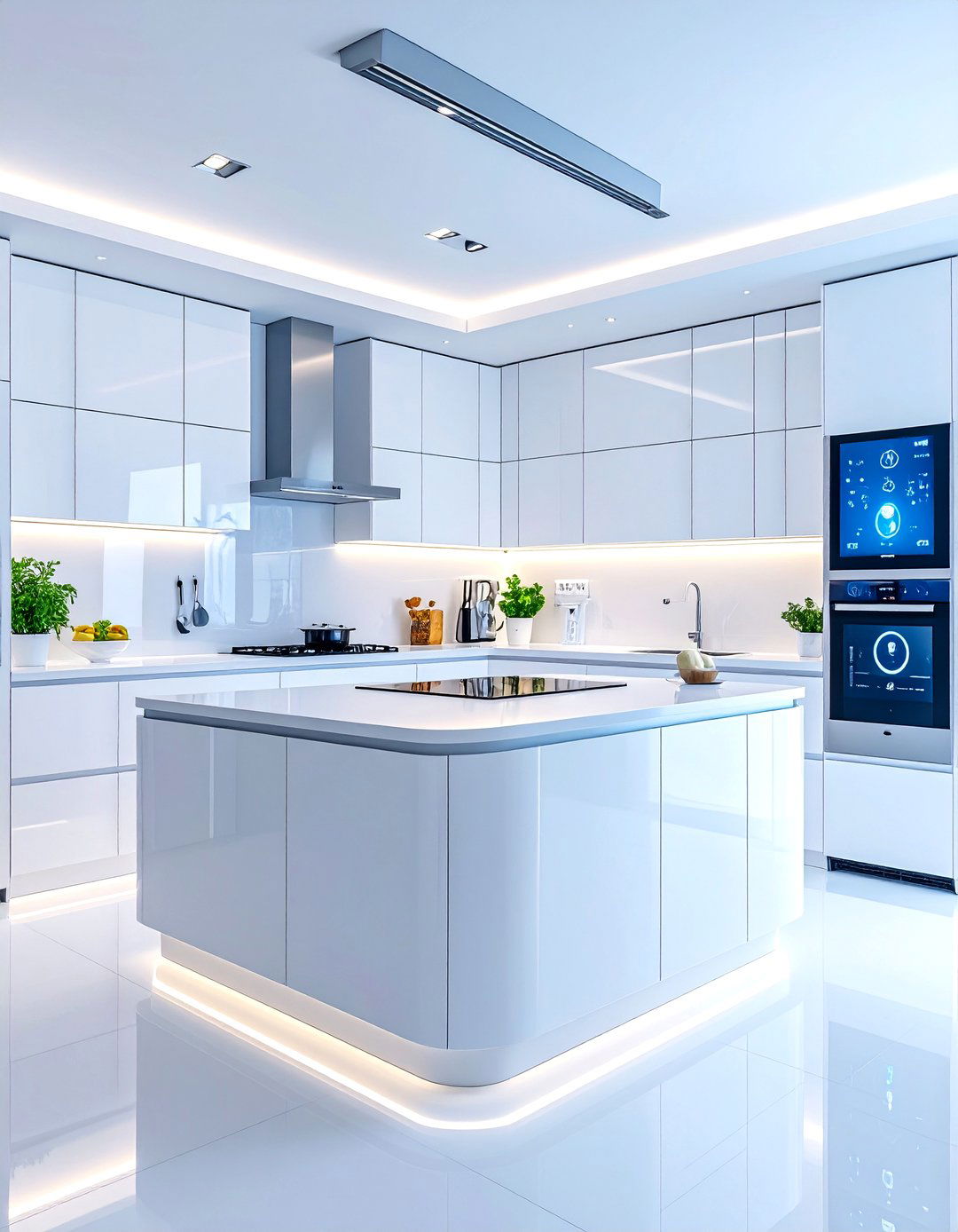High Tech White Kitchen with Smart Appliance Integration - 24 White Kitchen Ideas
