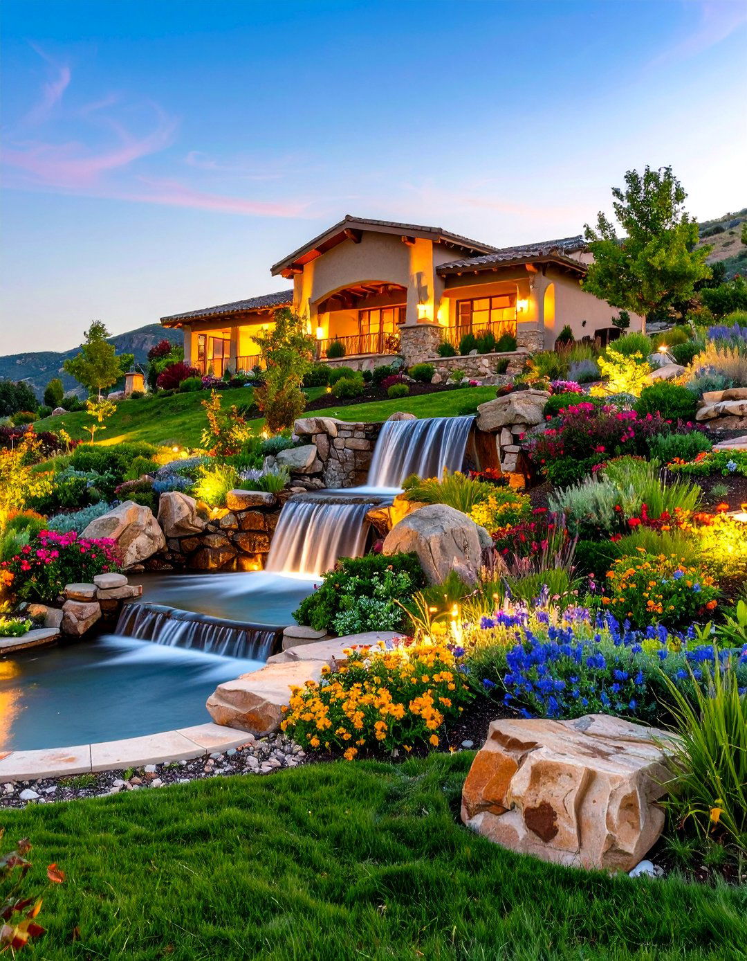 Hillside Carved Natural Waterfall - 24 Pondless Waterfall Design Ideas
