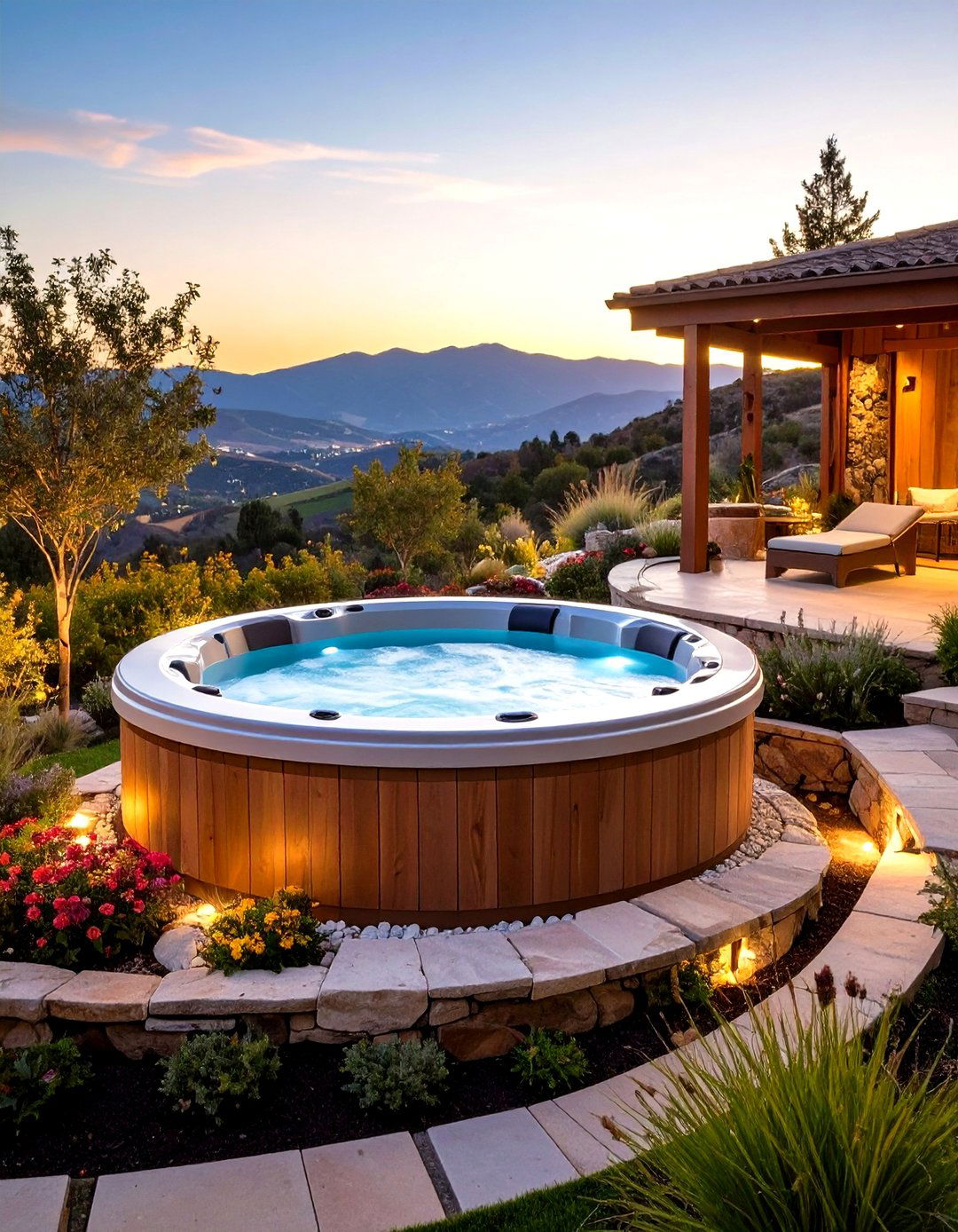 Hillside Sunken Hot Tub with Terraced Landscaping - 24 Sunken Hot Tub Ideas