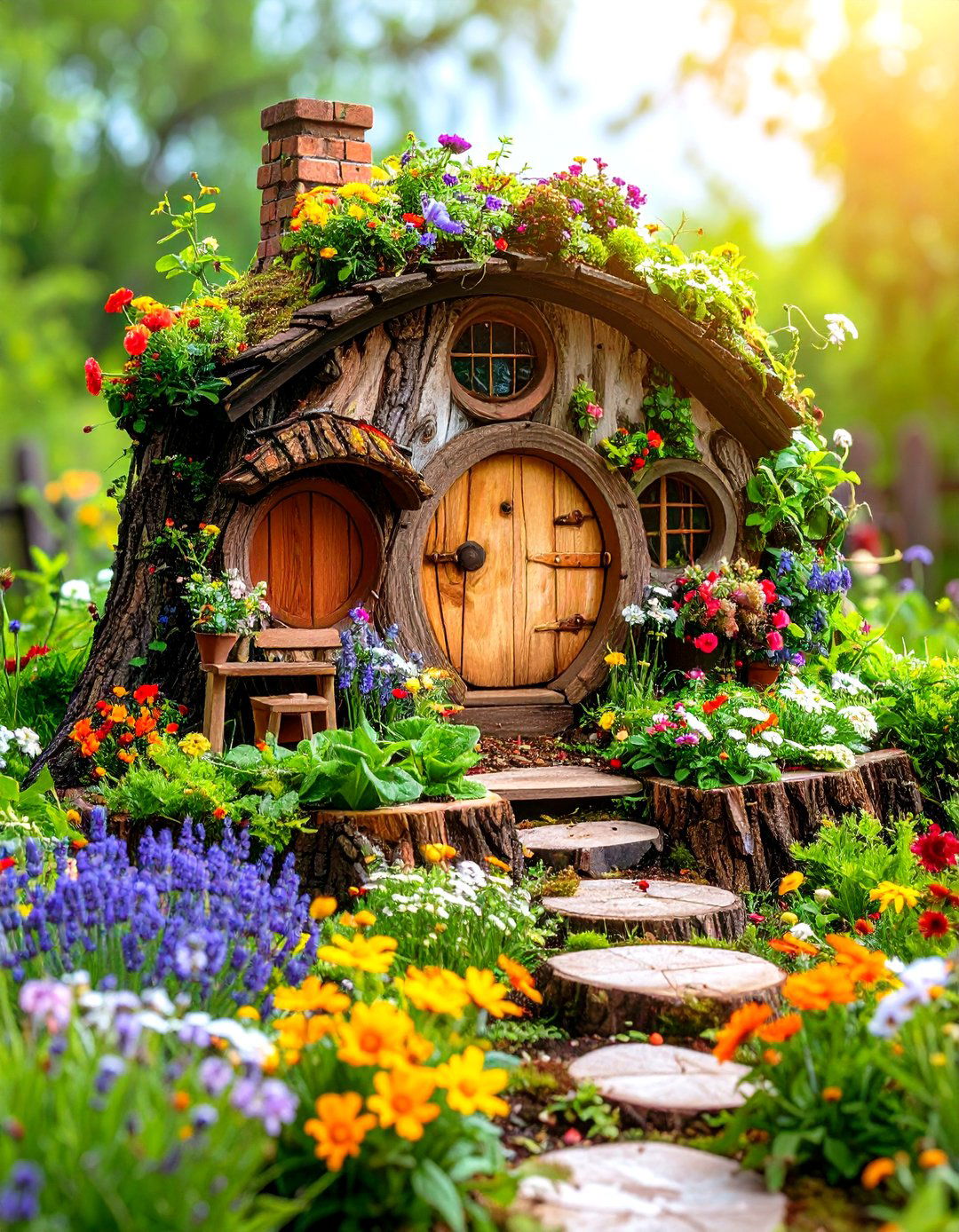 Hobbit Hole Stump Shire - 24 Tree Stump Fairy Garden Ideas