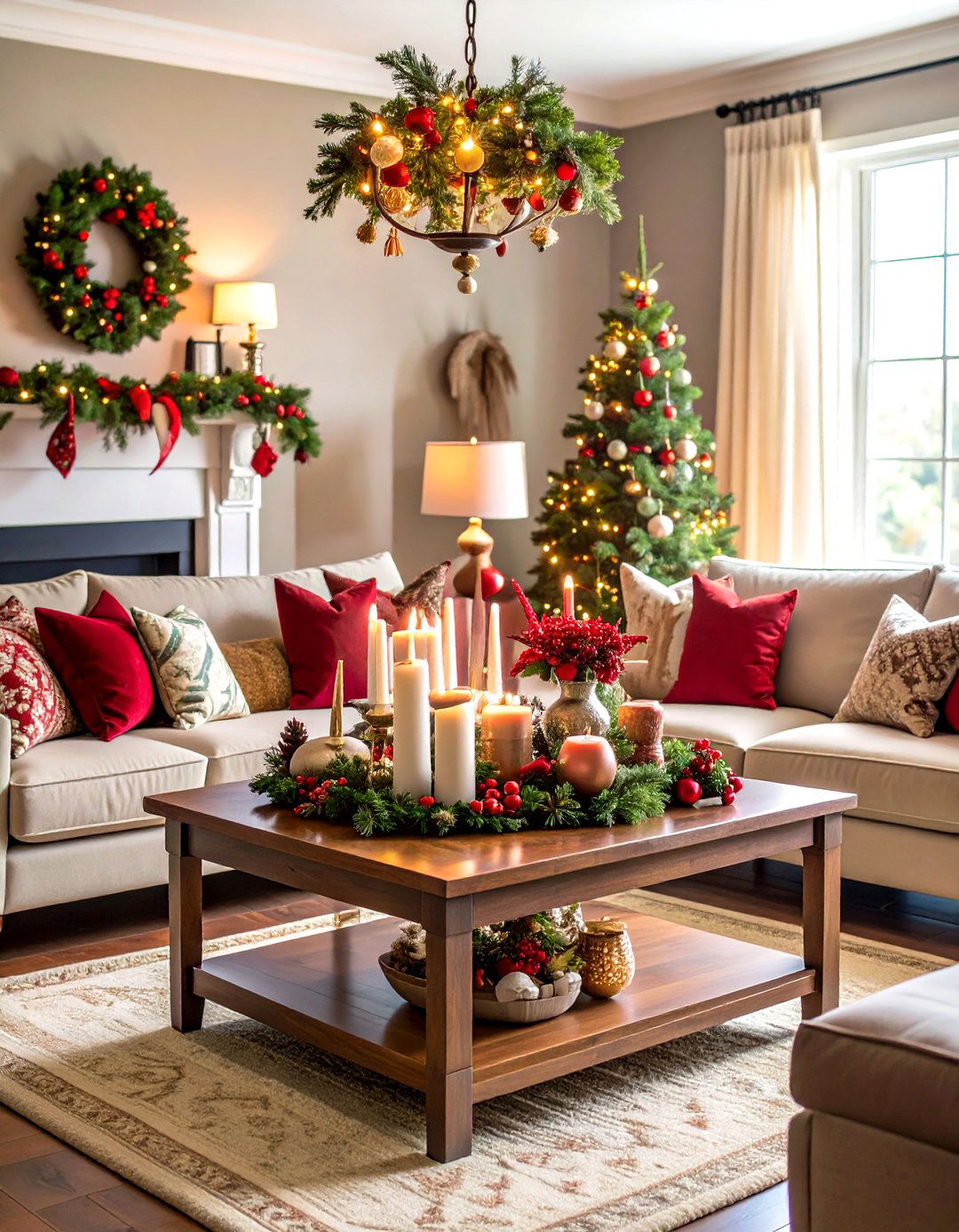Holiday Coffee Table Centerpiece with Festive Decorations - 24 Coffee Table Centerpiece Ideas