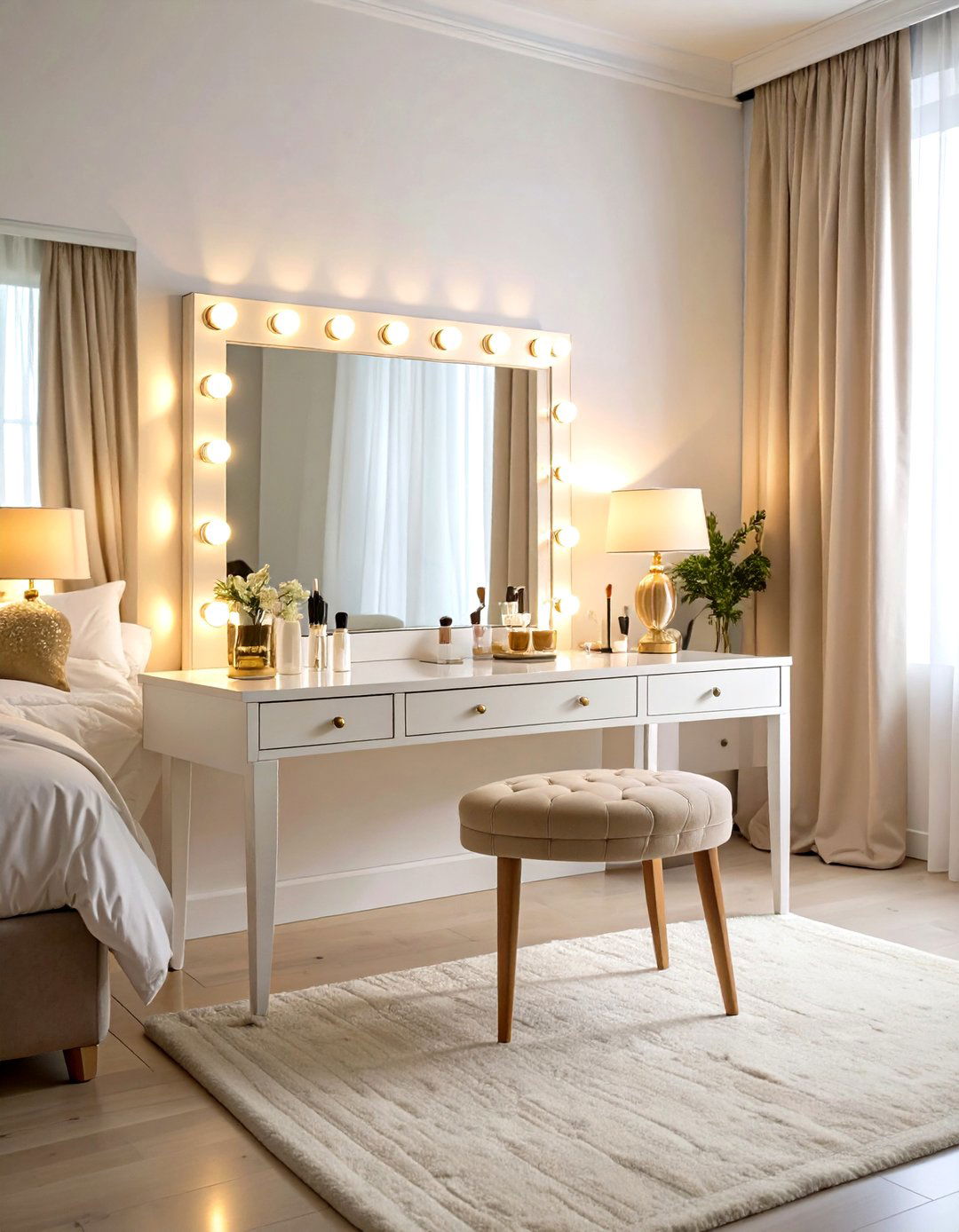 Hollywood Glam Vanity With Bright Bulbs - 24 Vanity Room Ideas