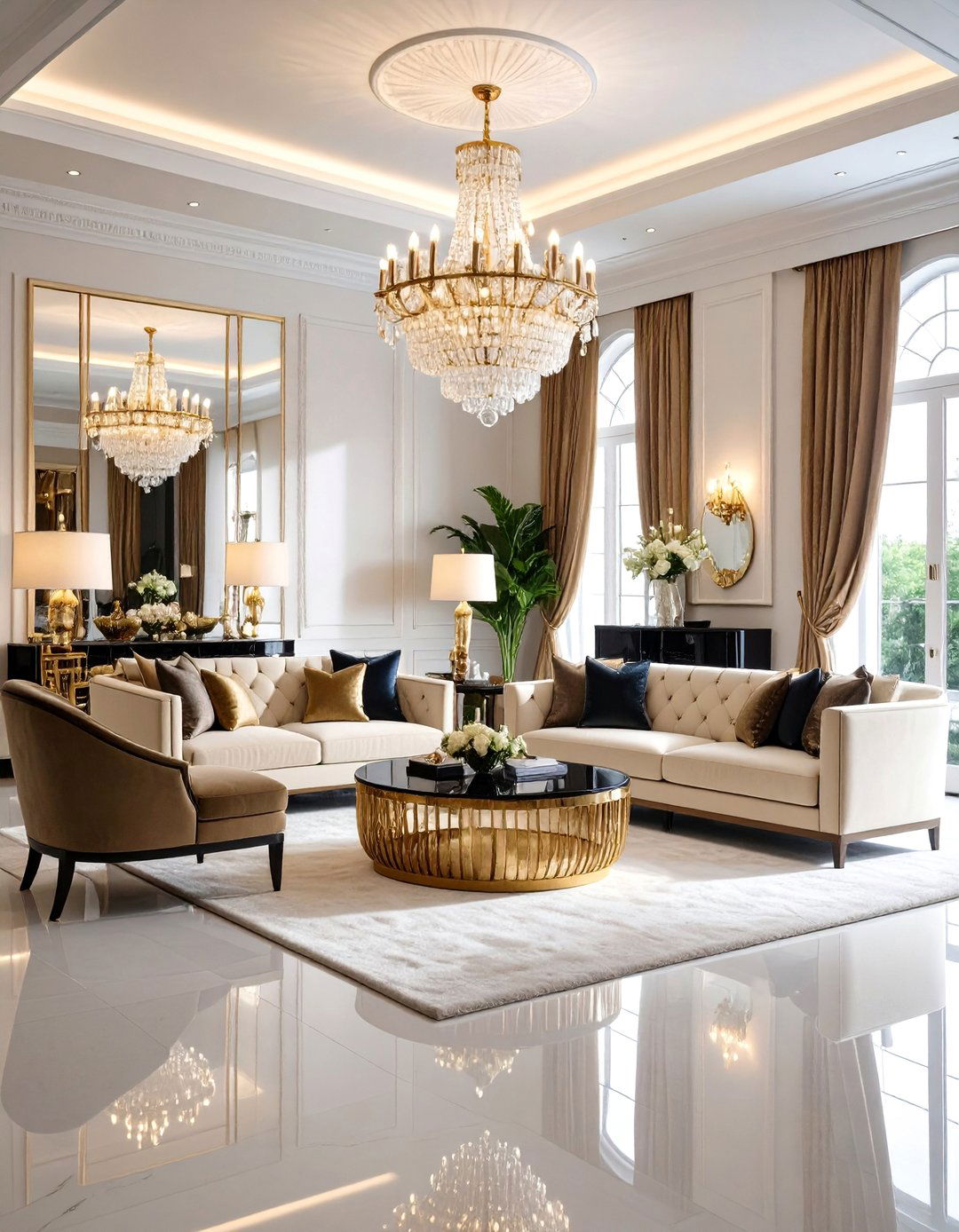 Hollywood Regency Living Room - 24 Cream and Black Living Room Ideas