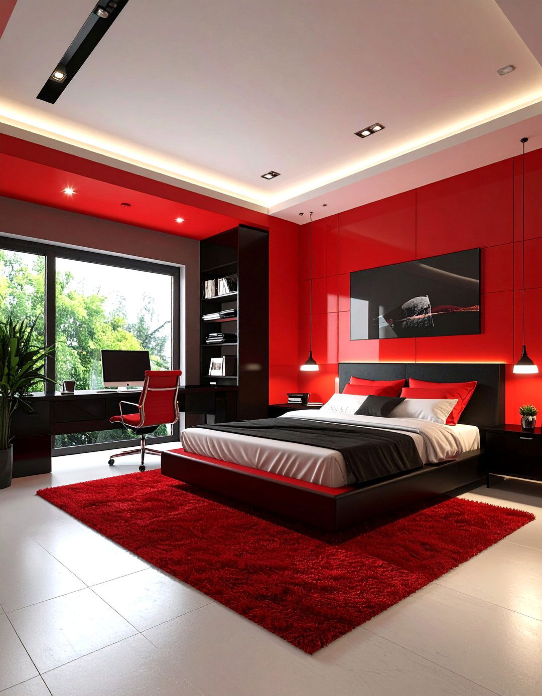 Home Office Bedroom Combination - 24 Red and Black Bedroom Ideas