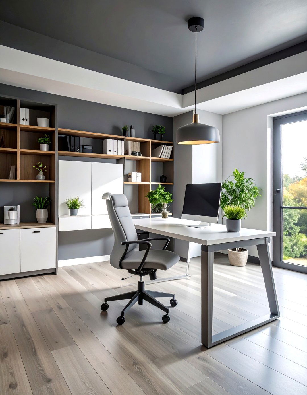 Home Office Productivity Space - 24 Black Ceiling With Grey Walls