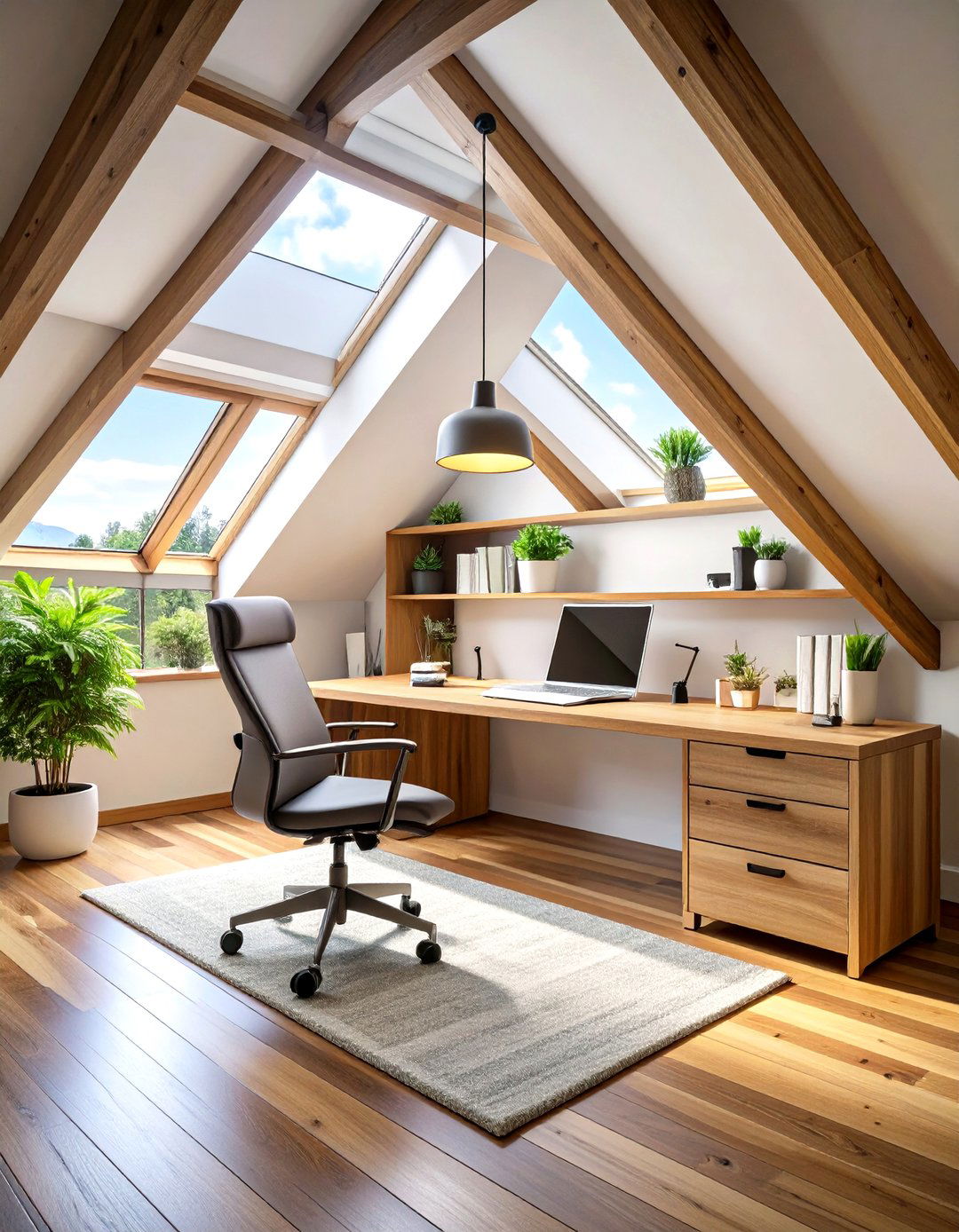Home Office with Custom Desk Solution - 24 Low Ceiling Small Attic Room Ideas