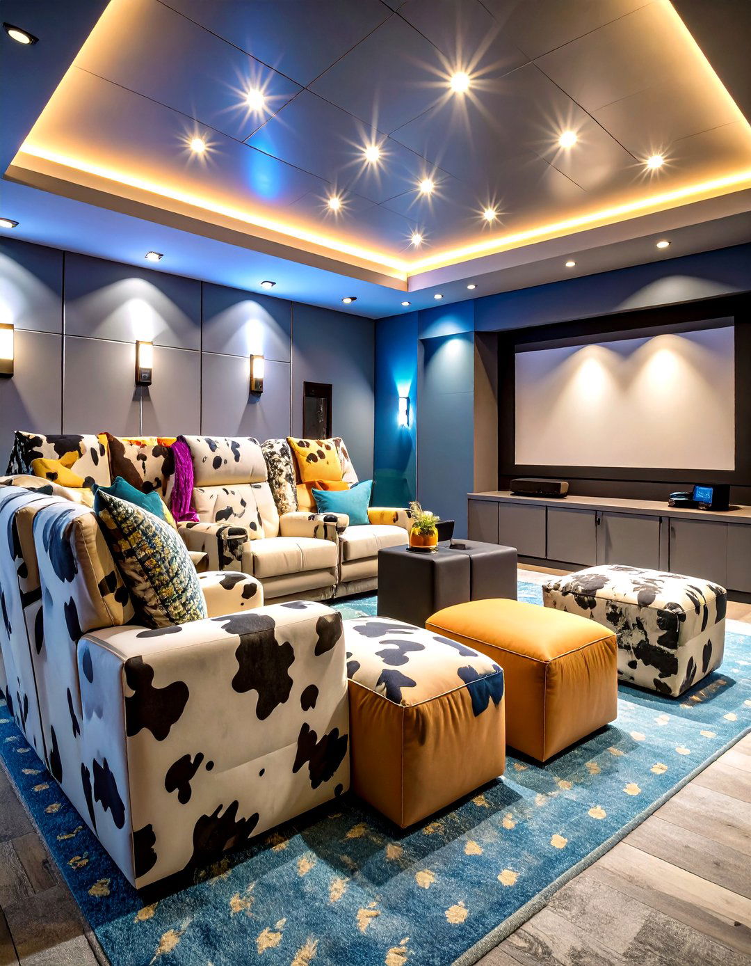 Home Theater Cow Print Comfort Zone - 24 Cow Print Room Decor Ideas