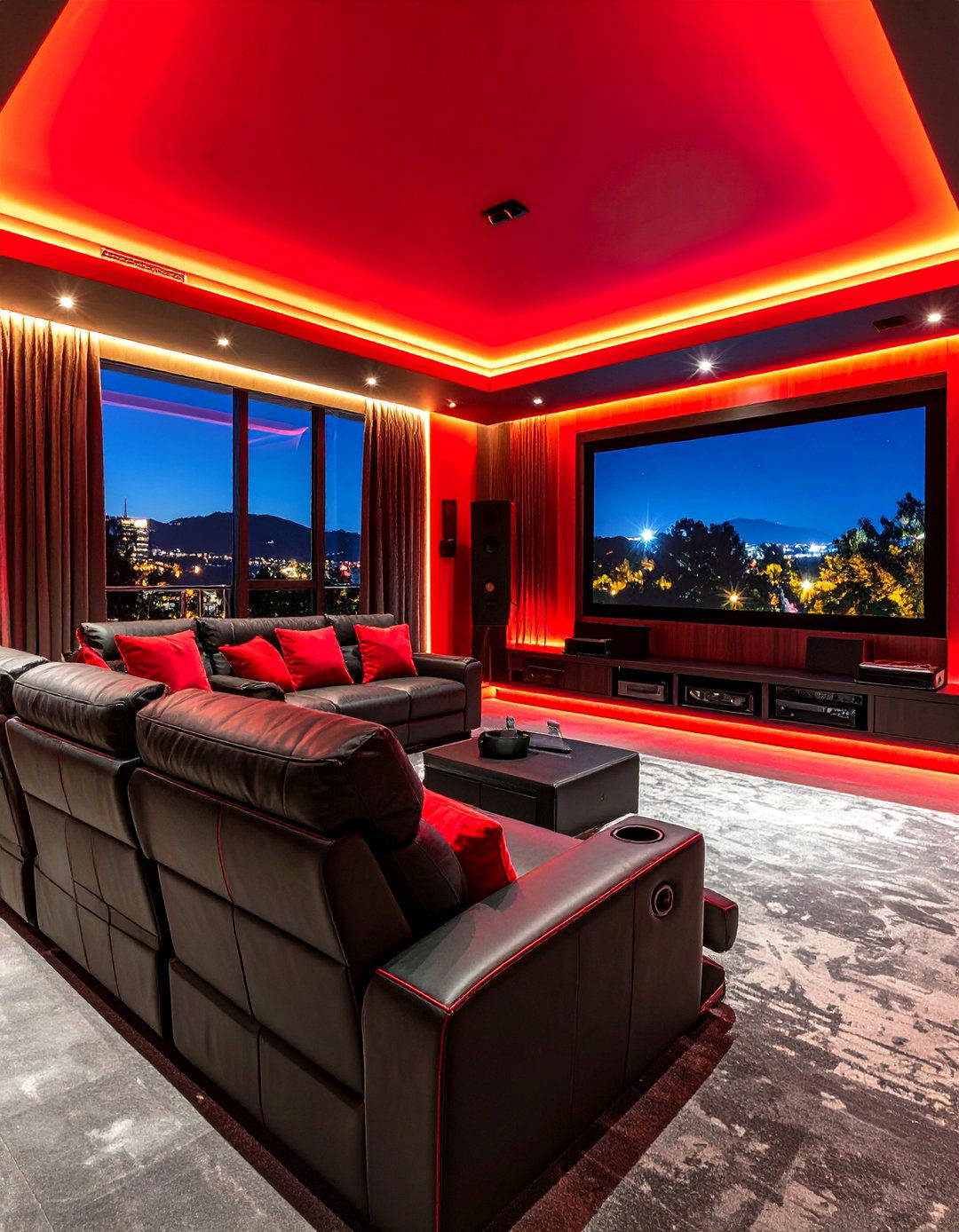 Home Theater Integration Design - 24 Black and Red Living Room Ideas
