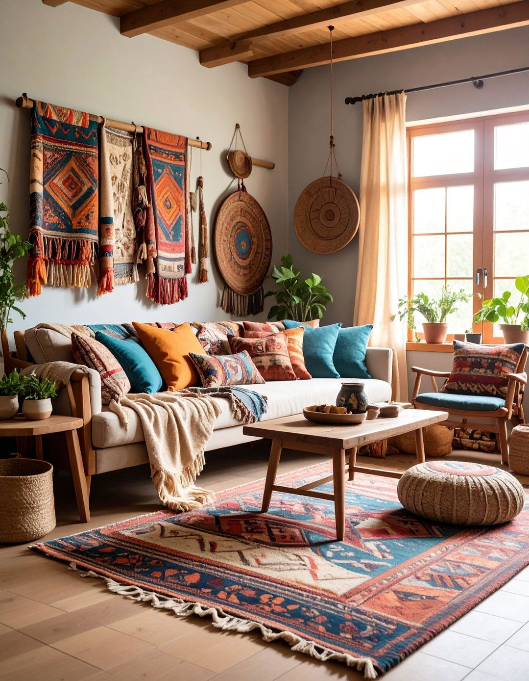 Homespun Textile Living Area - 24 Primitive Living Room Ideas