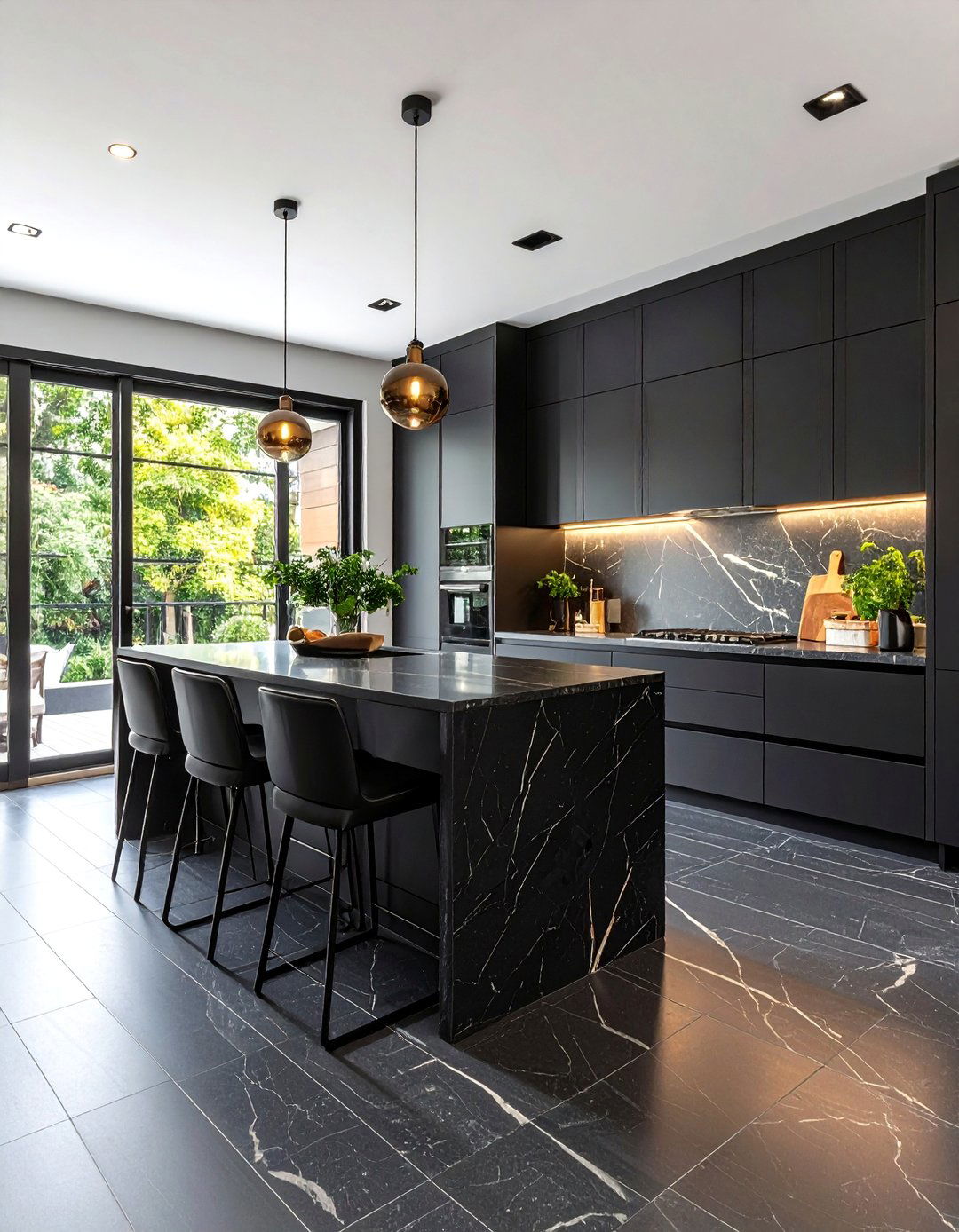 Honed Black Limestone Kitchen Floors - 24 Black Kitchen Floor Ideas
