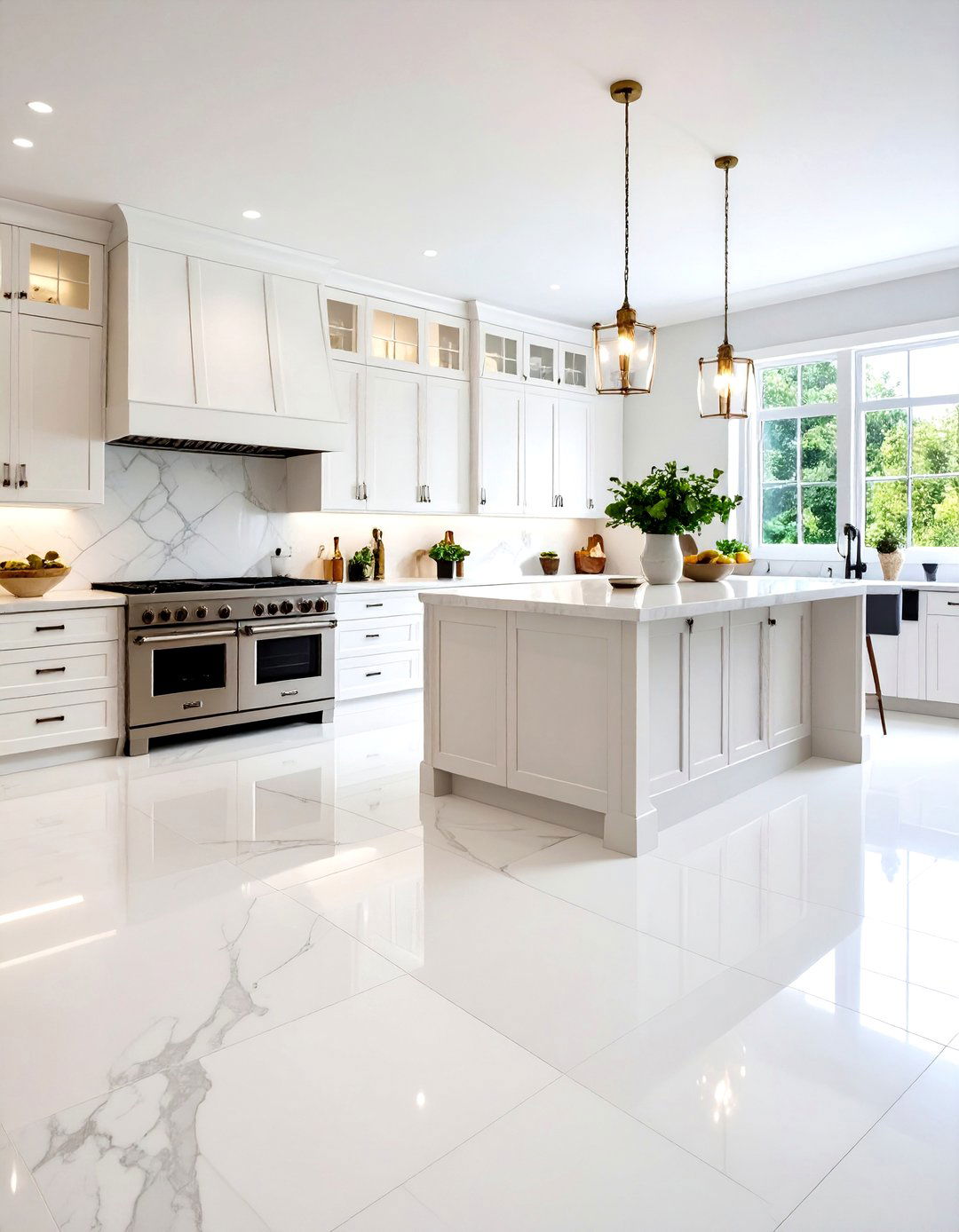 Honed Finish White Marble Flooring - 24 Marble Kitchen Floor Ideas