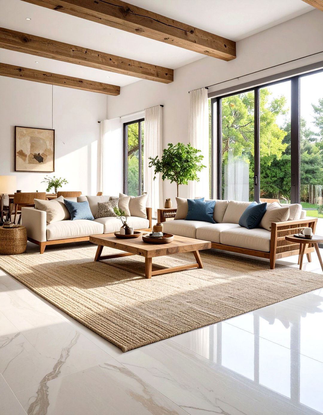 Honed Marble Rustic Elegance - 24 Marble Floor Living Room Ideas