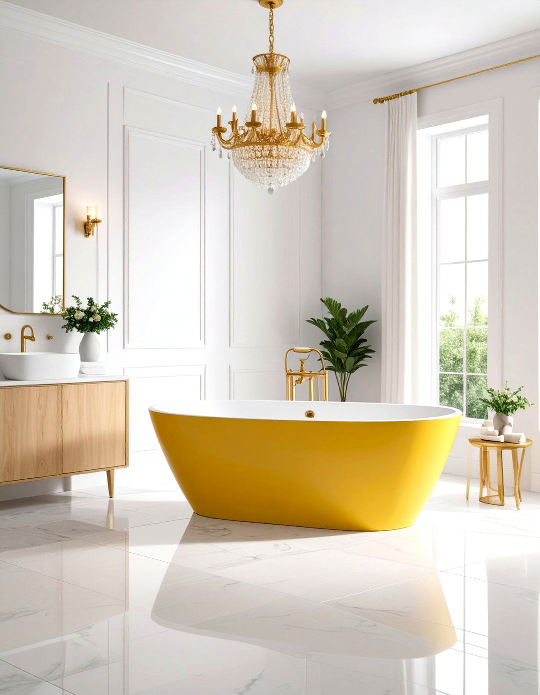 Honey Yellow Freestanding Tub Sanctuary - 24 Yellow Bathroom Ideas