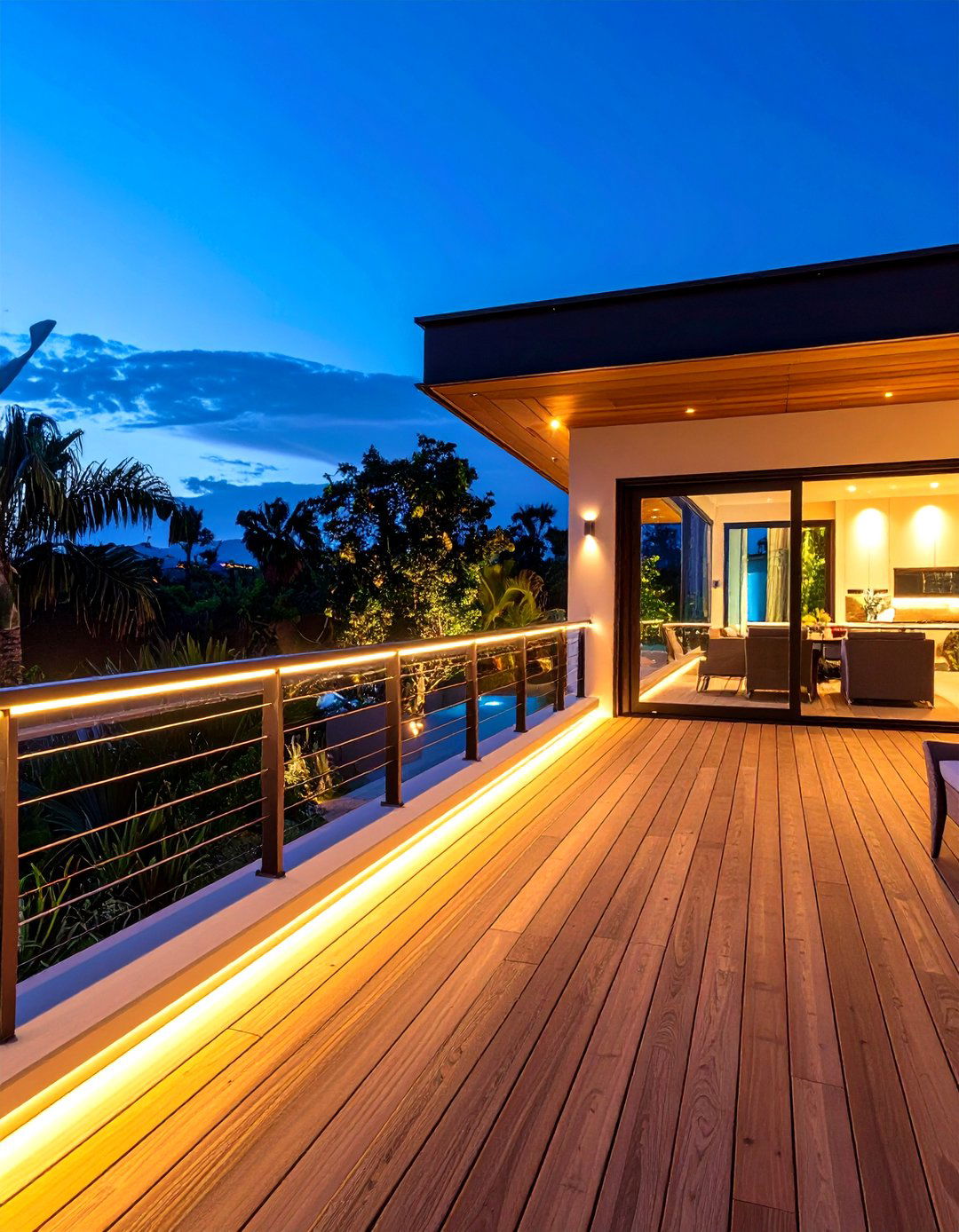 Horizontal Bar with Integrated Lighting - 24 Horizontal Deck Railing Ideas