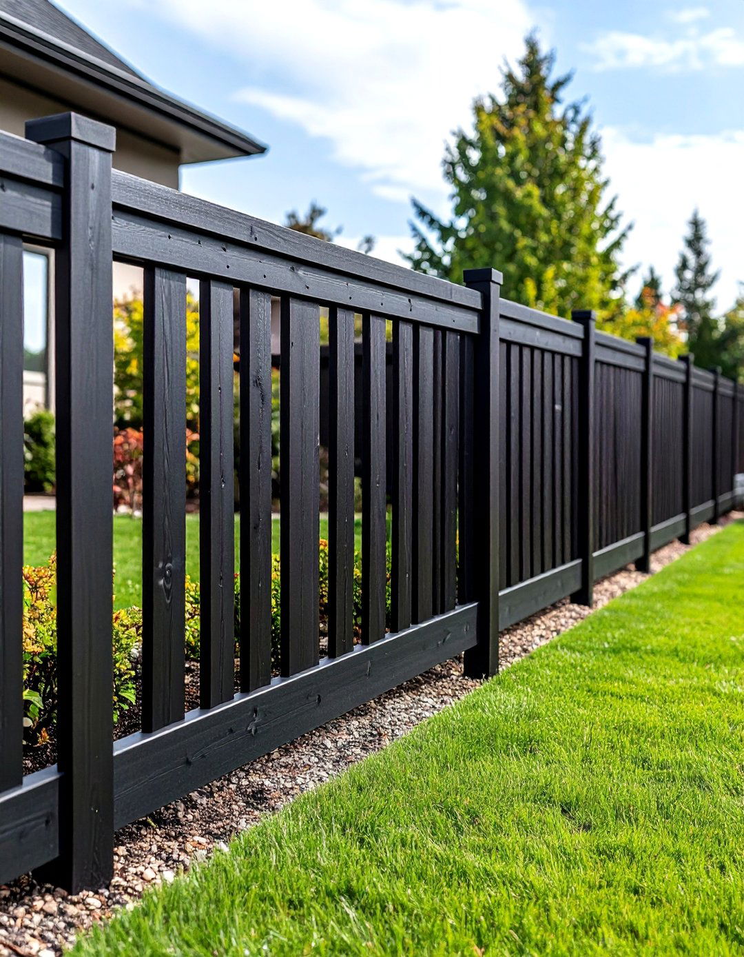 Horizontal Black Wood Slat Fence - 24 Black Fence Ideas