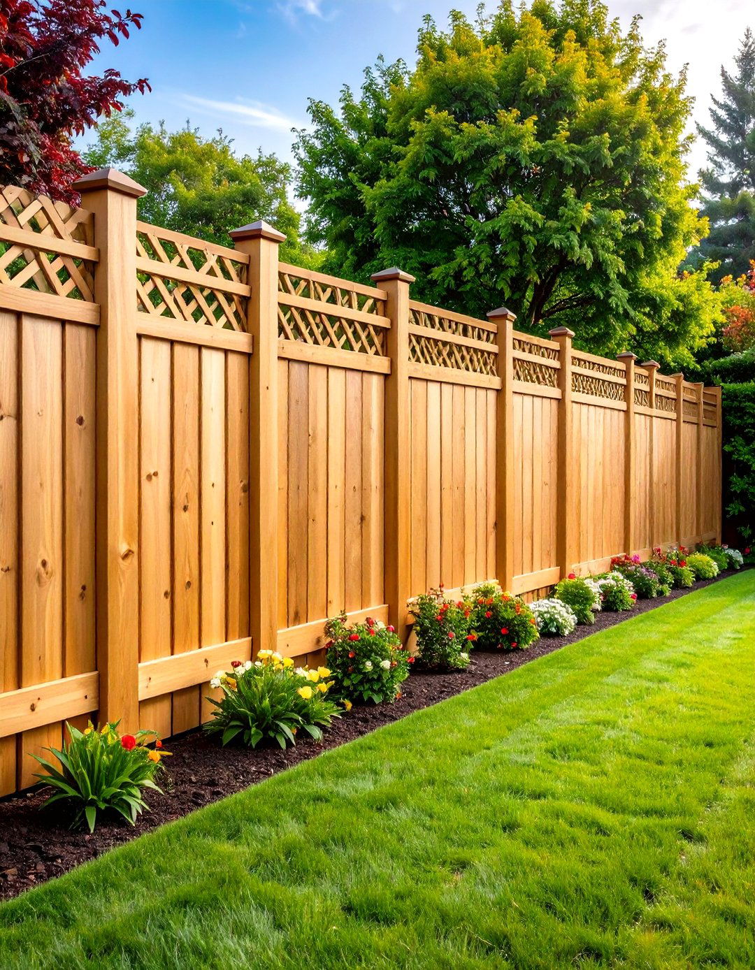 Horizontal Fence with Lattice Top Design - 24 Horizontal Fence Ideas