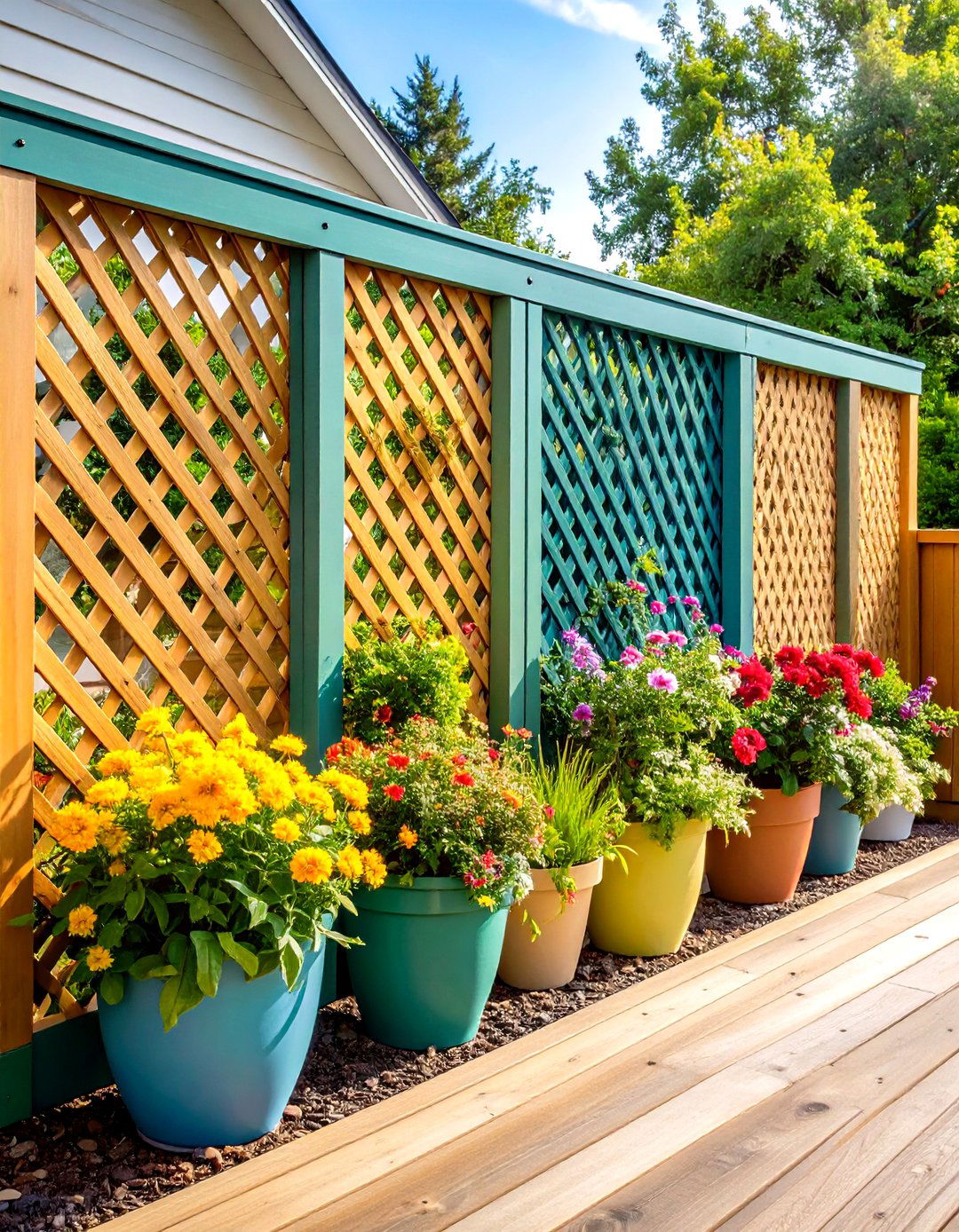 Horizontal Lattice Privacy Screen - 24 Horizontal Deck Railing Ideas