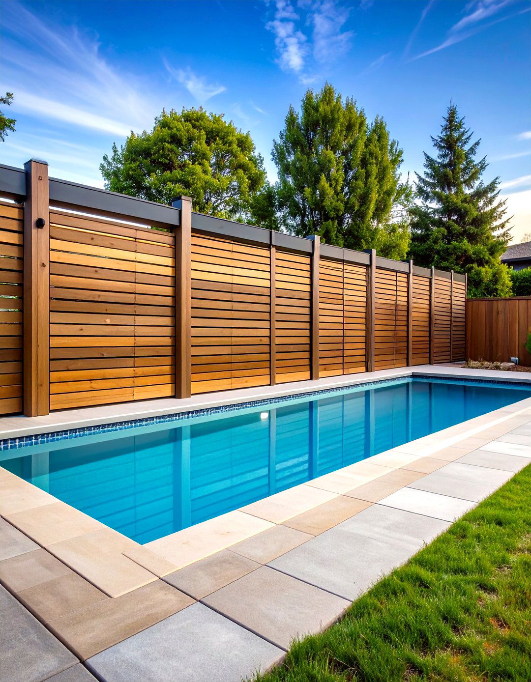 Horizontal Pool Fence with Safety Features - 24 Horizontal Fence Ideas
