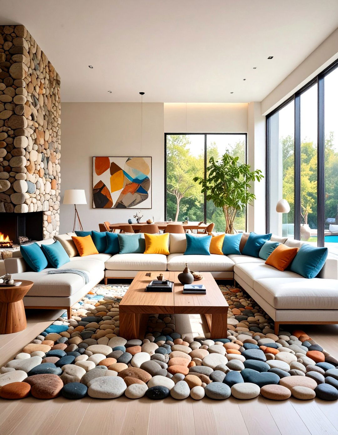Horizontal River Rock Pattern Installation - 24 River Rock Fireplace Ideas