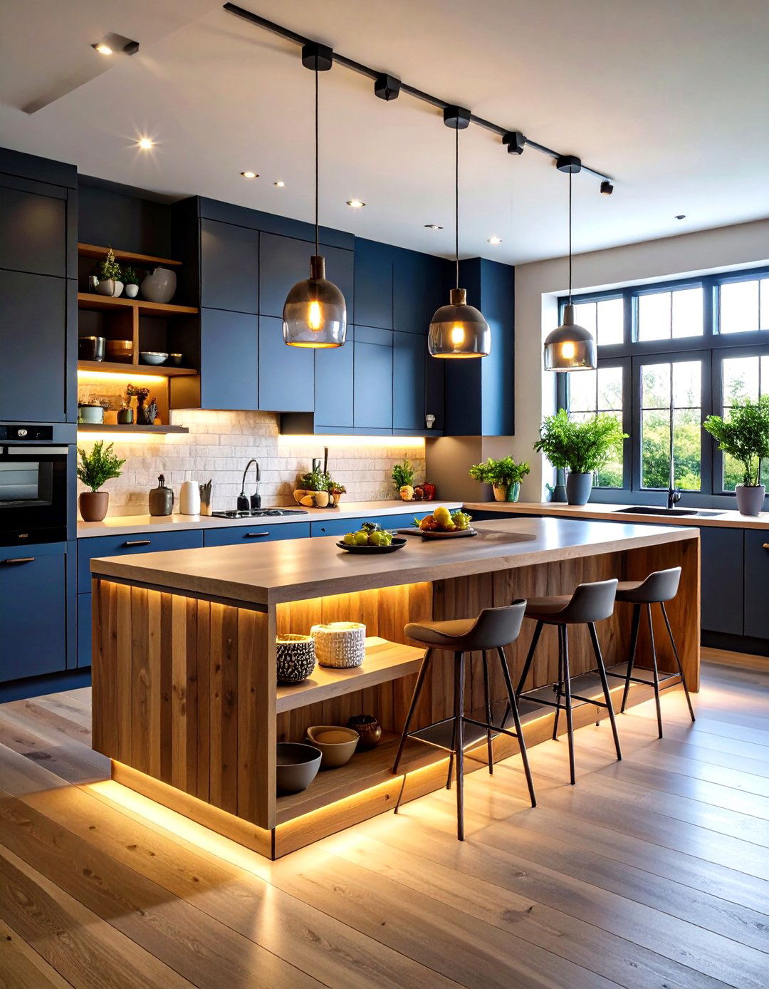 Horizontal Shiplap with Floating Shelves Integration - 24 Kitchen Shiplap Ideas With Kitchen Island Ideas