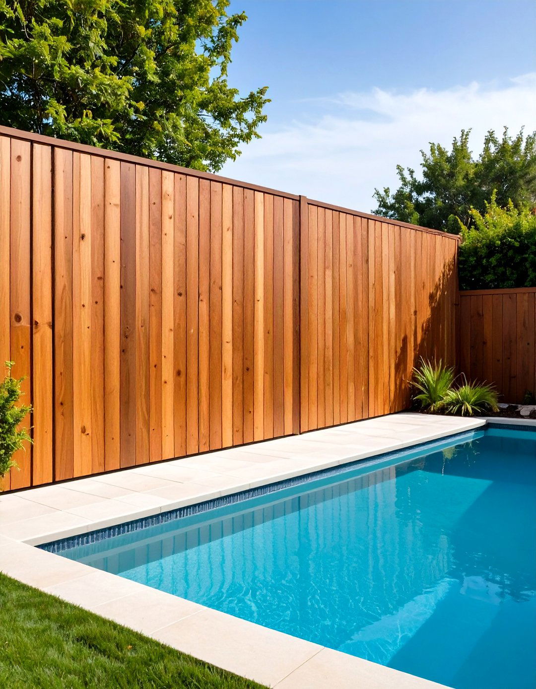 Horizontal Slat Cedar Pool Fence with Modern Lines - 24 Pool Fence Ideas
