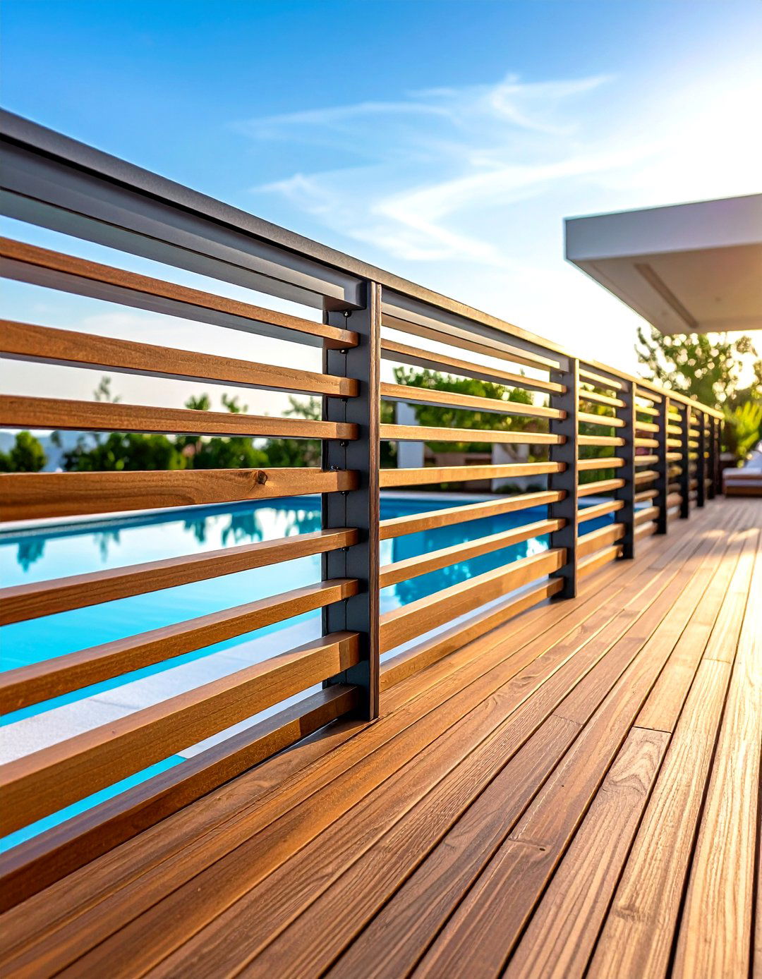 Horizontal Slat Privacy Pool Railings - 24 Pool Deck Railing Ideas