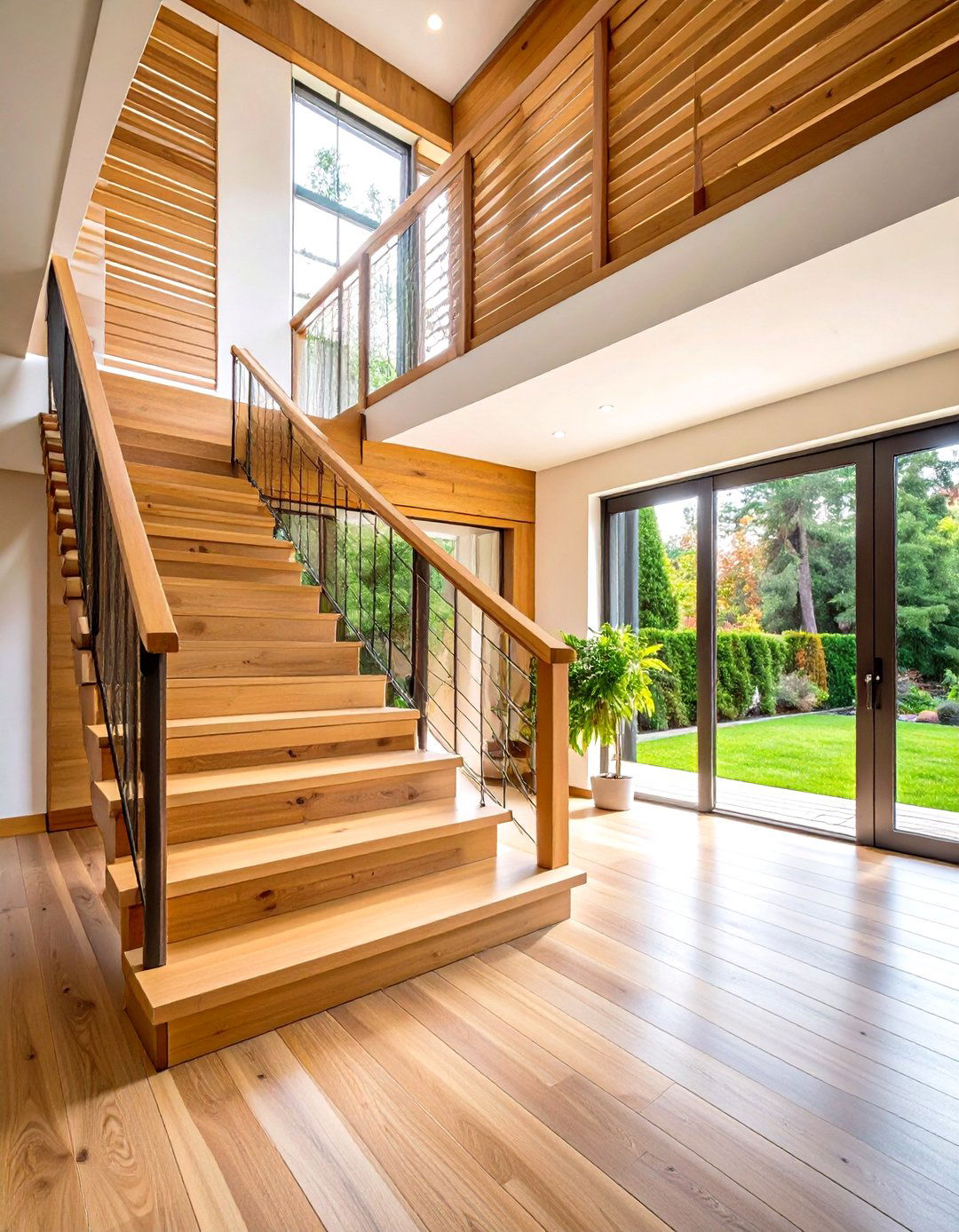 Horizontal Slat Wood Designs - 24 Wood Stair Railing Ideas