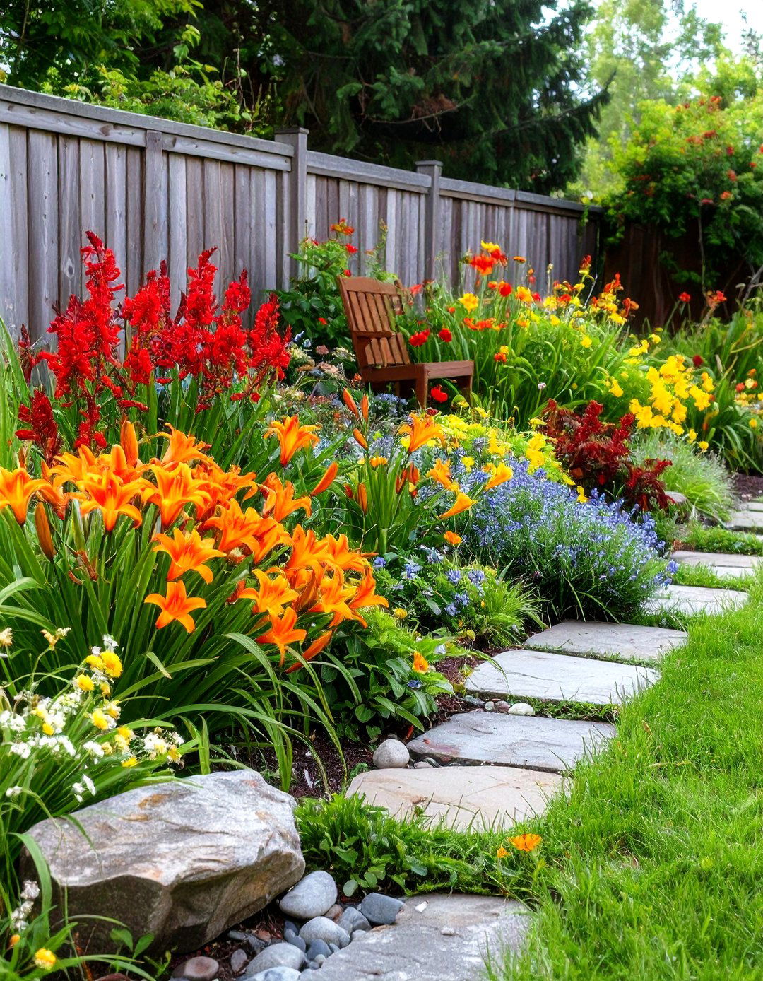 Hot Color Border Design - 24 Perennial Flower Bed Ideas