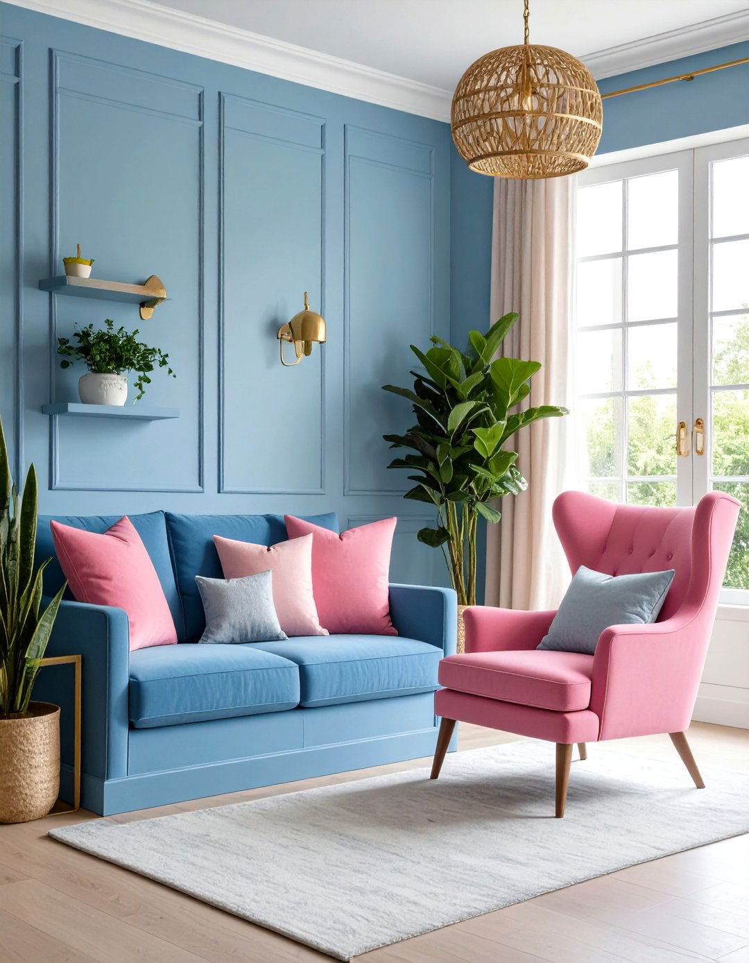 Hot Pink Accent Chair with Powder Blue Built in Window Seat - 24 Pink and Blue Living Room Ideas