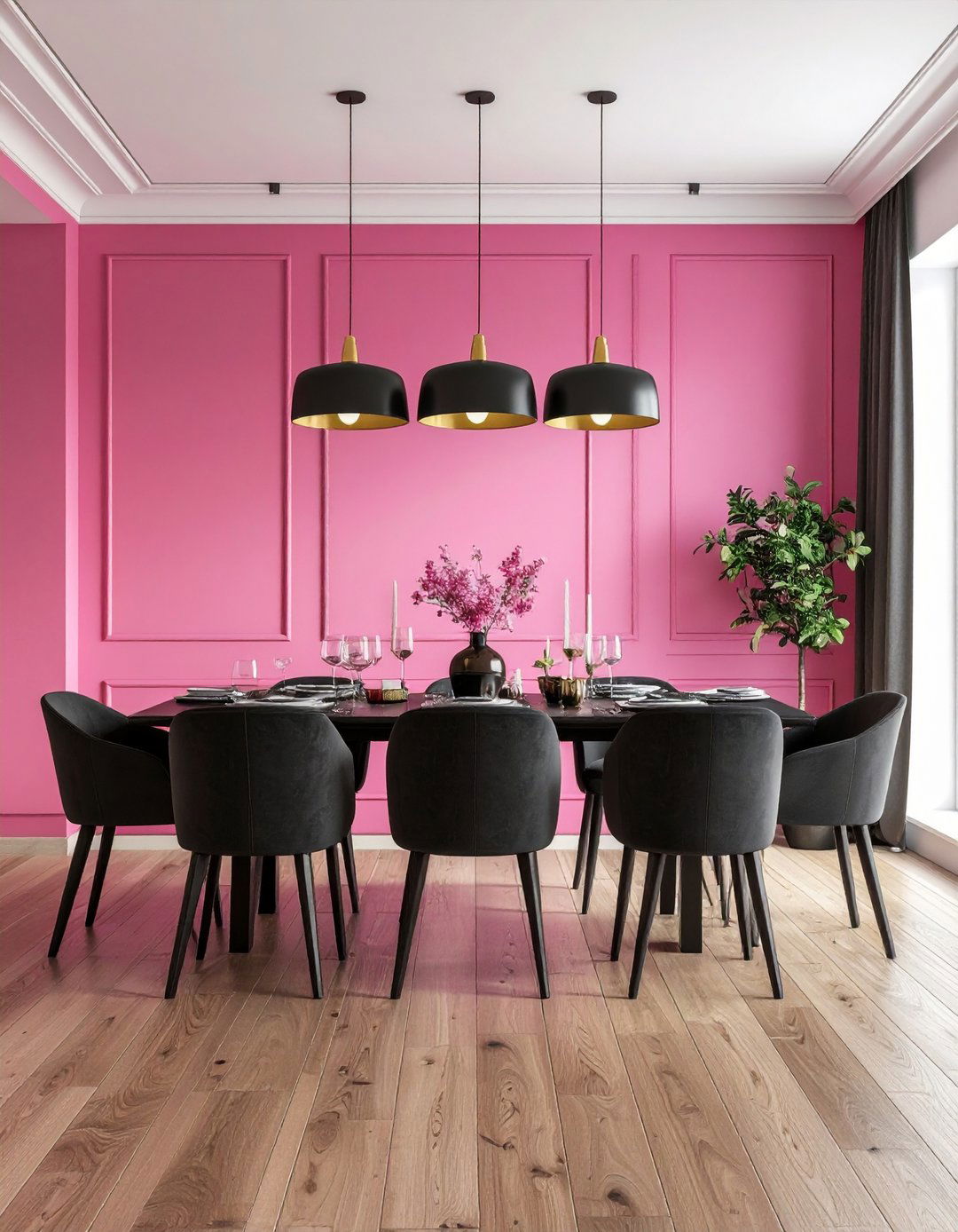 Hot Pink Accent Wall Dining Room - 24 Pink Room Ideas