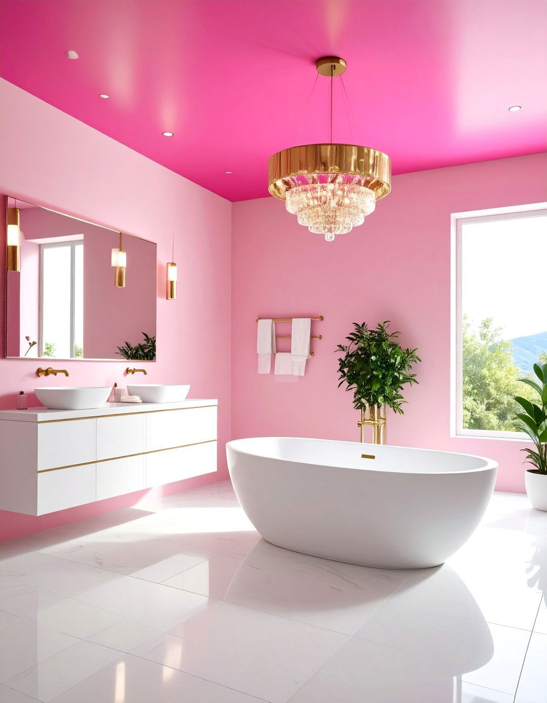 Hot Pink Statement Ceiling - 24 Pink Bathroom Ideas