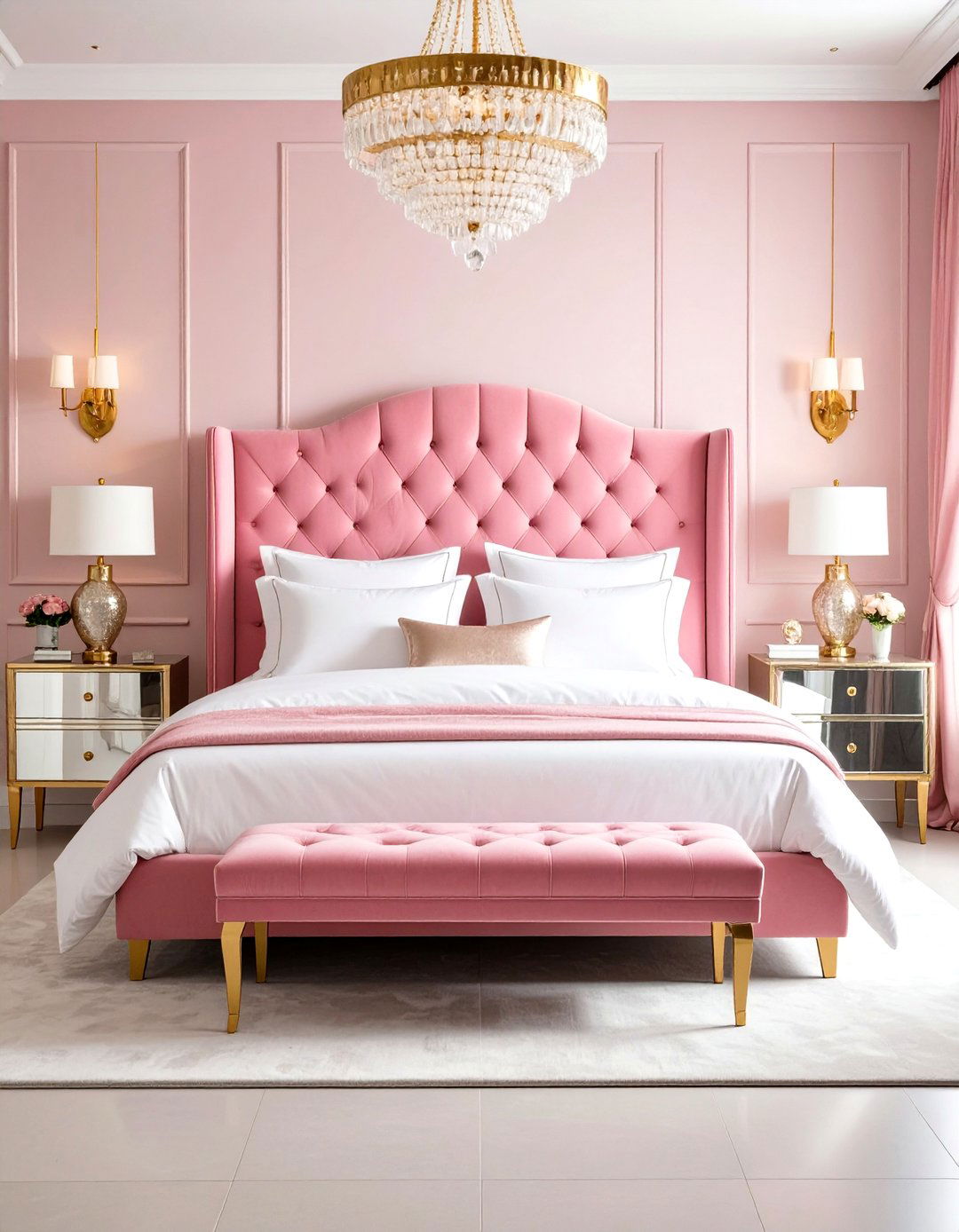 Hot Pink Velvet Upholstered Headboard Suite - 24 Hot Pink Bedroom Ideas