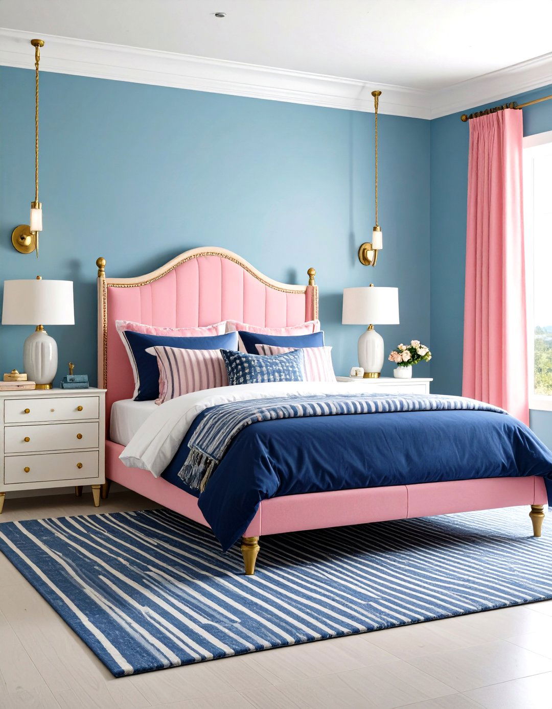 Hot Pink and Navy Blue Nautical Bedroom - 24 Hot Pink Bedroom Ideas