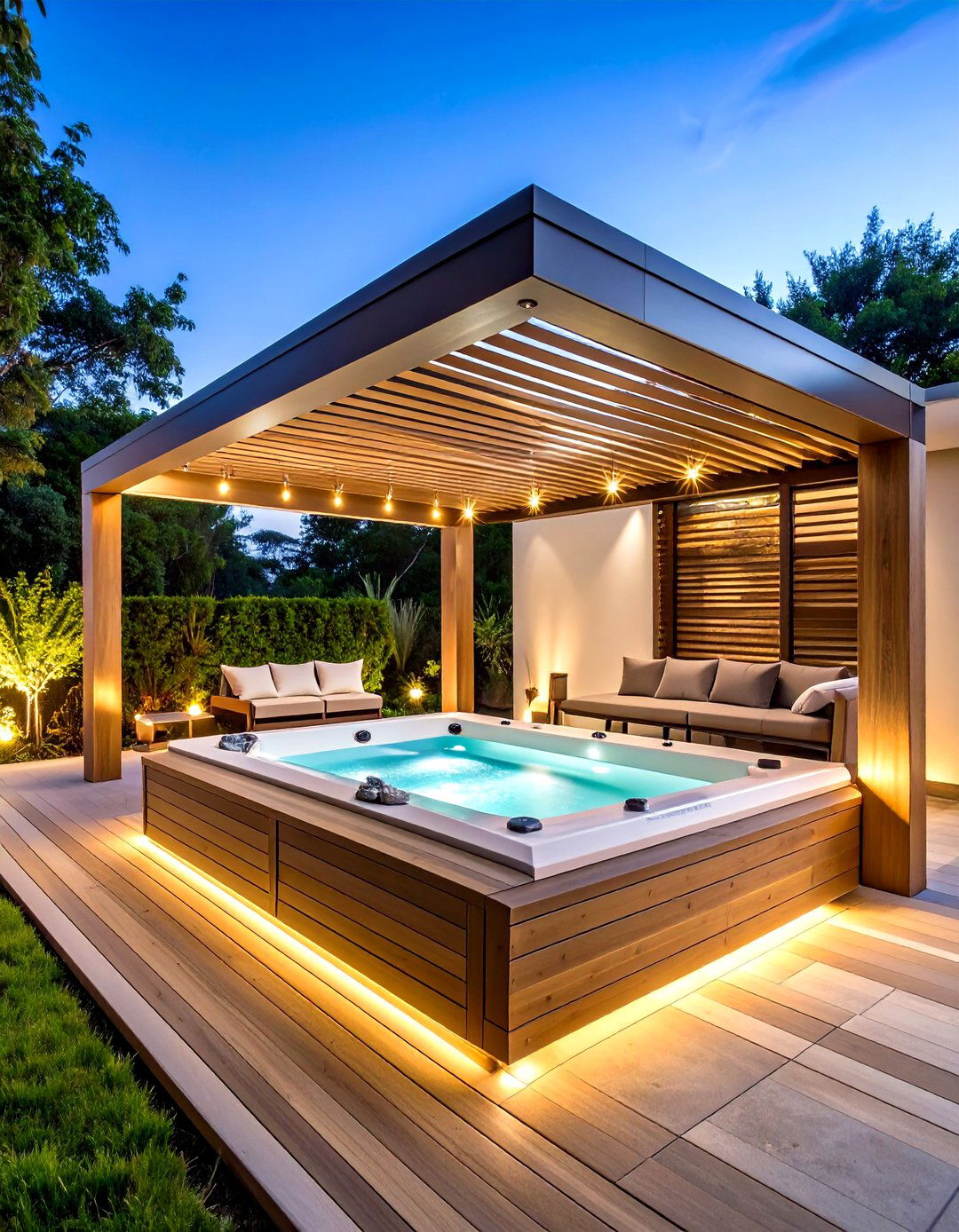 Hot Tub Pergola with Louvers - 24 Backyard Hot Tub Privacy Ideas