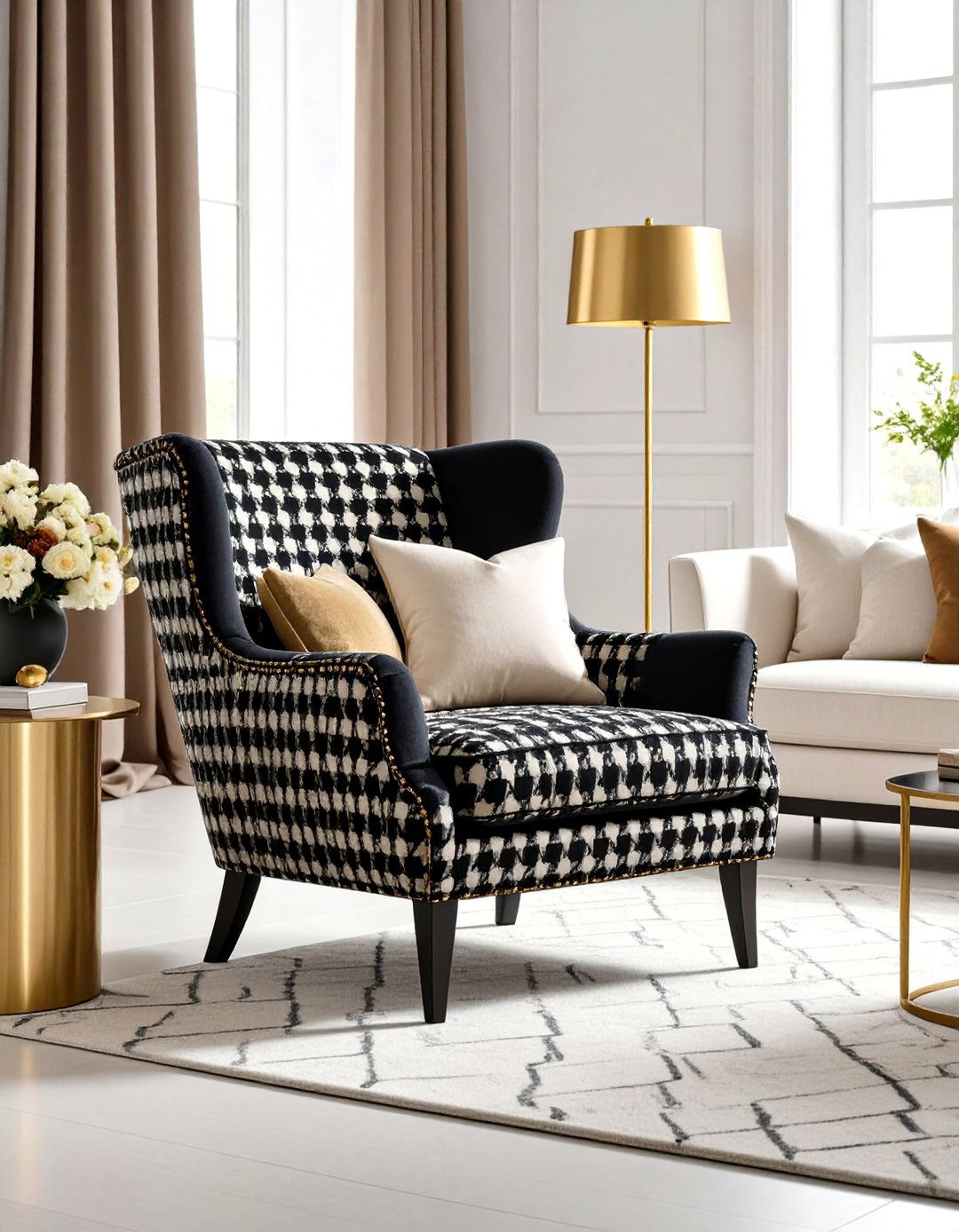 Houndstooth Accent Living Room - 24 Preppy Living Room Ideas
