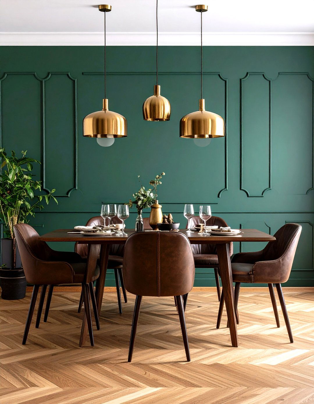 Hunter Green Dining Room with Dark Wood - 24 Dark Green Accent Wall Ideas