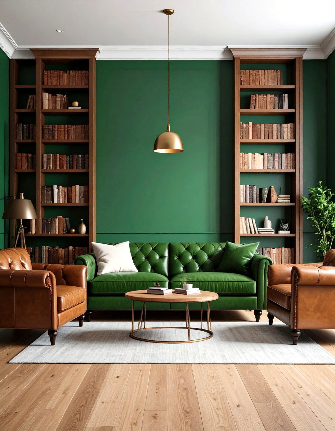 Hunter Green Library Style Sophistication - 24 Dark Green Living Room Ideas