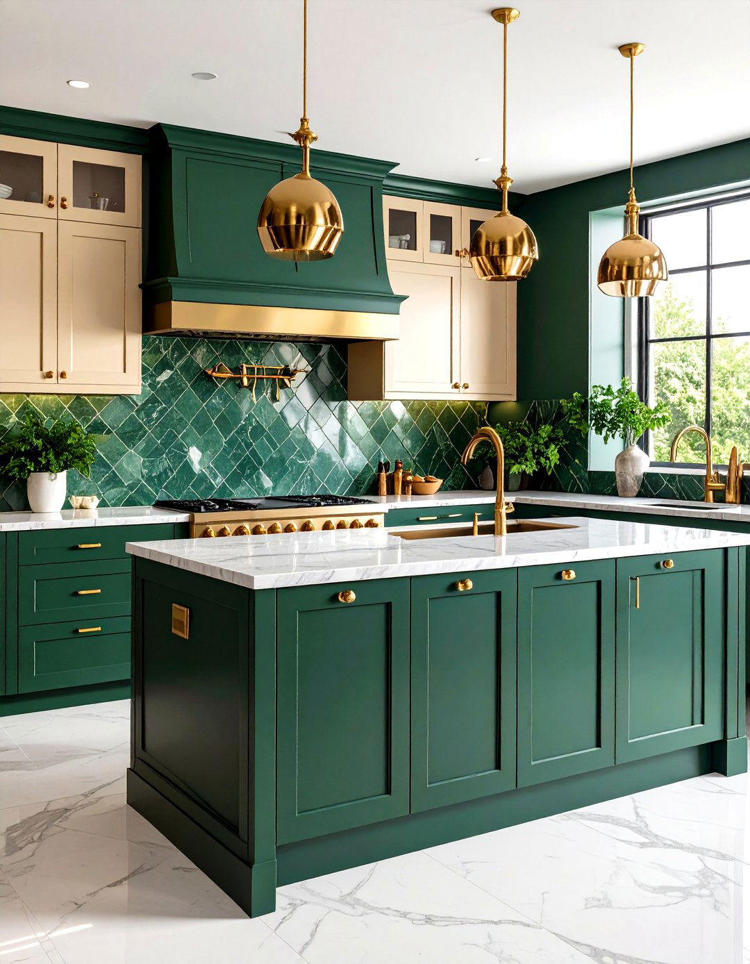 Hunter Green Natural Stone Kitchen Design - 24 Kitchen With Green Backsplash Ideas