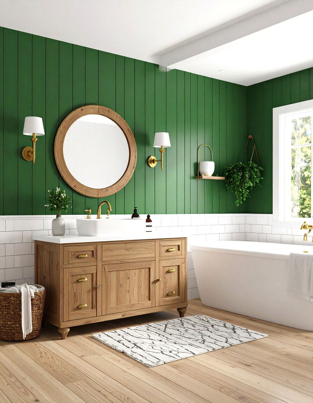Hunter Green Shiplap Walls - 24 Small Green Bathroom Ideas