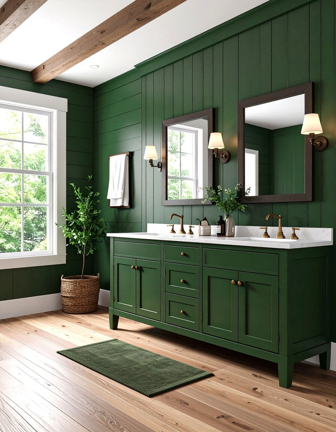 Hunter Green Vanity with Shiplap Walls - 24 Bathroom With Green Vanity