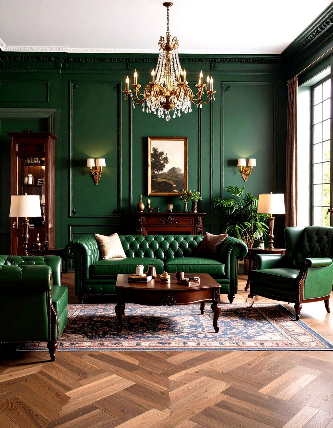 Hunter Green Victorian Masculine Parlor - 24 Victorian Dark Green Living Room Ideas