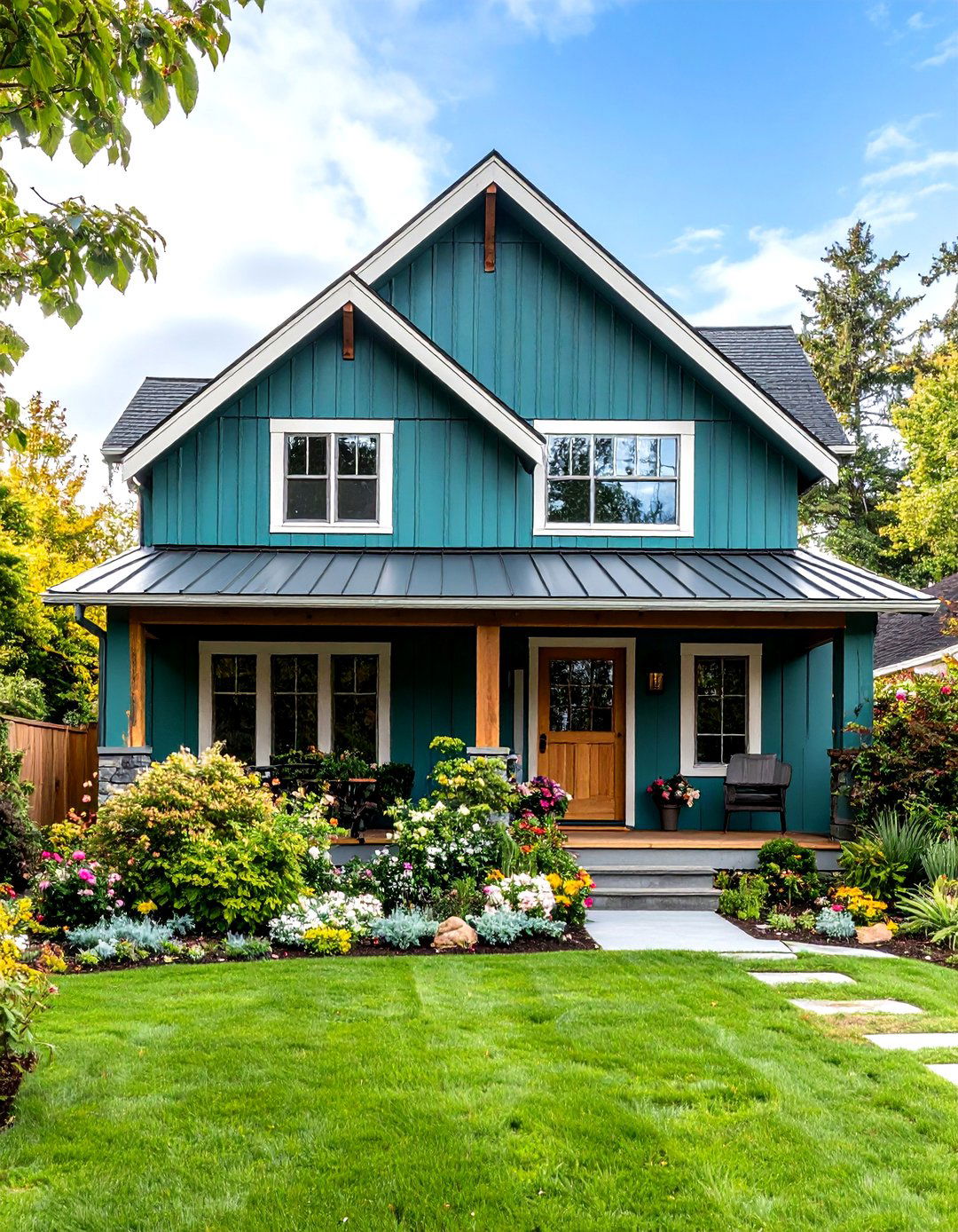 Hunter Green with Natural Wood Accents - 24 Dark Green Exterior Paint Color Schemes