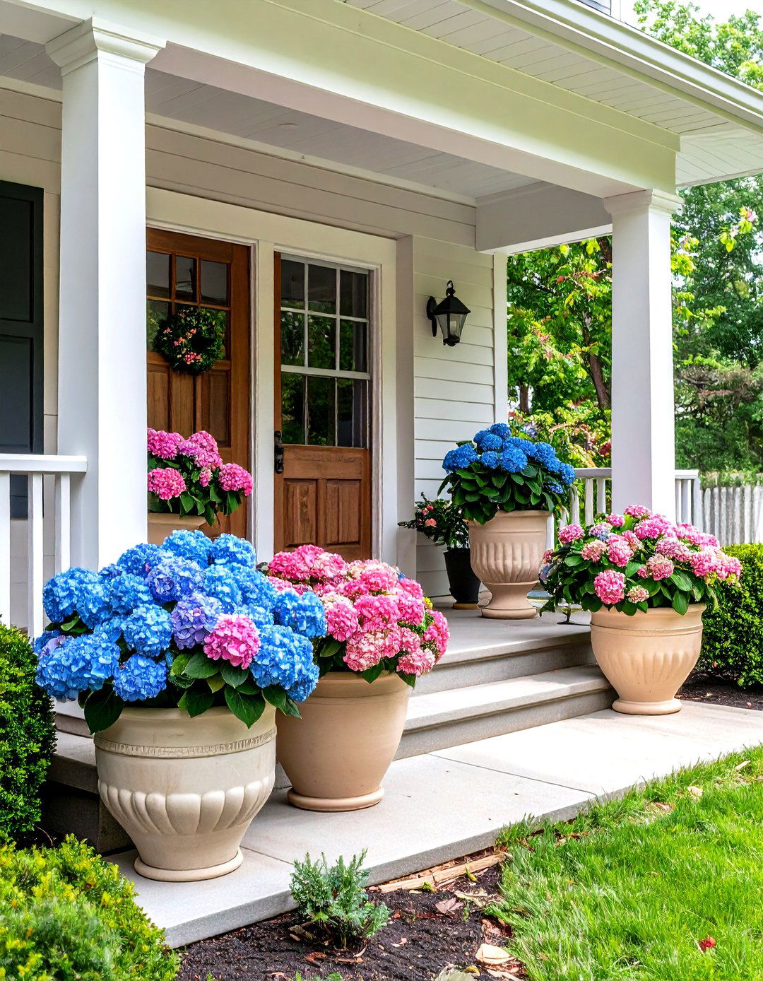 Hydrangea Container Garden Arrangement - 24 Spring Front Door Decor Ideas