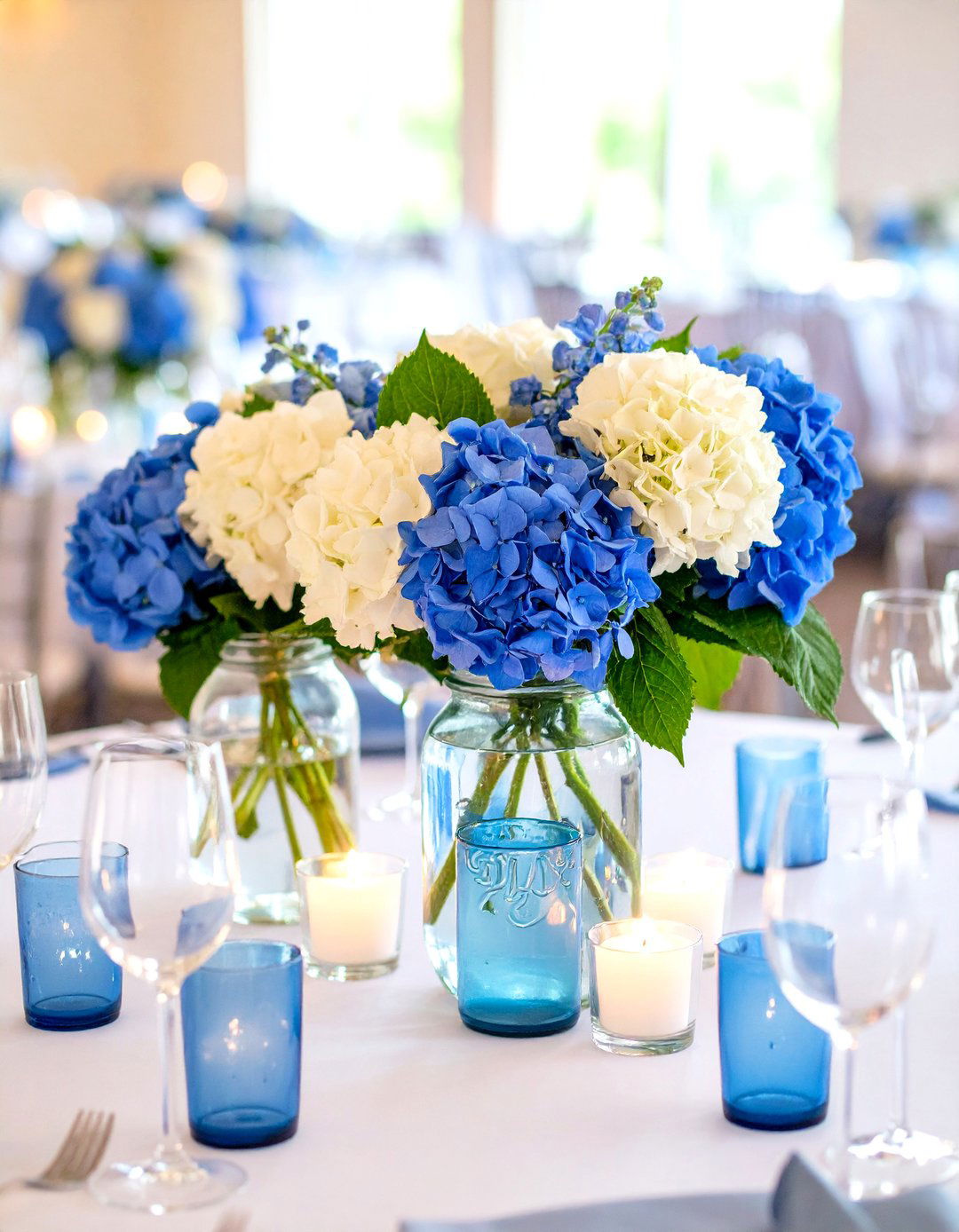 Hydrangea Mason Jar Centerpieces - 24 Mason Jar Wedding Centerpieces