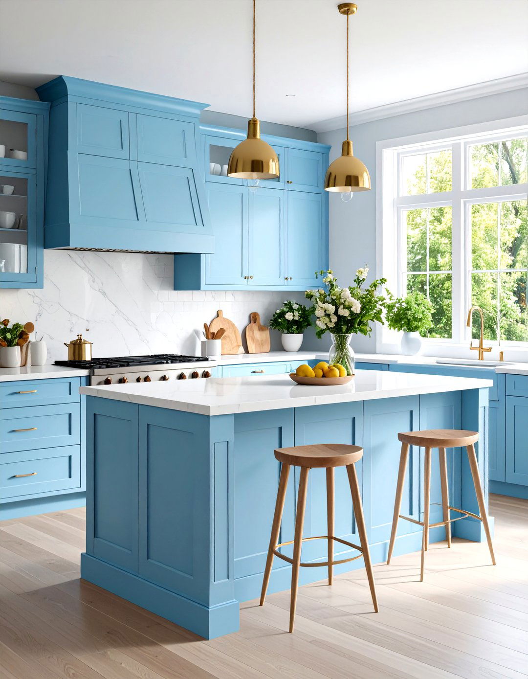 Ice Blue Contemporary Island with Minimalist Design - 24 Blue Kitchen Island Ideas