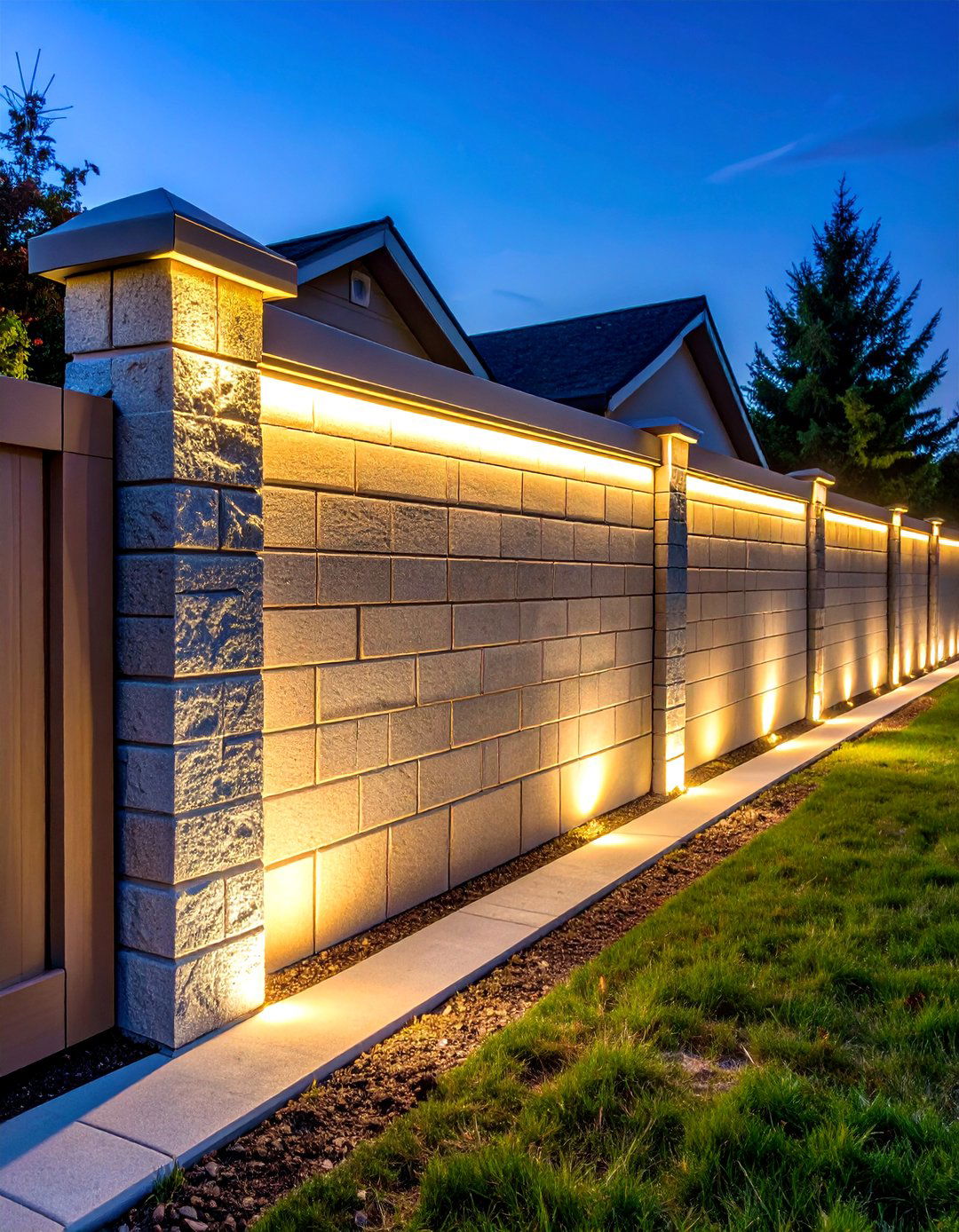 Illuminated Cinder Block Night Fence - 24 Cinder Block Fence Ideas